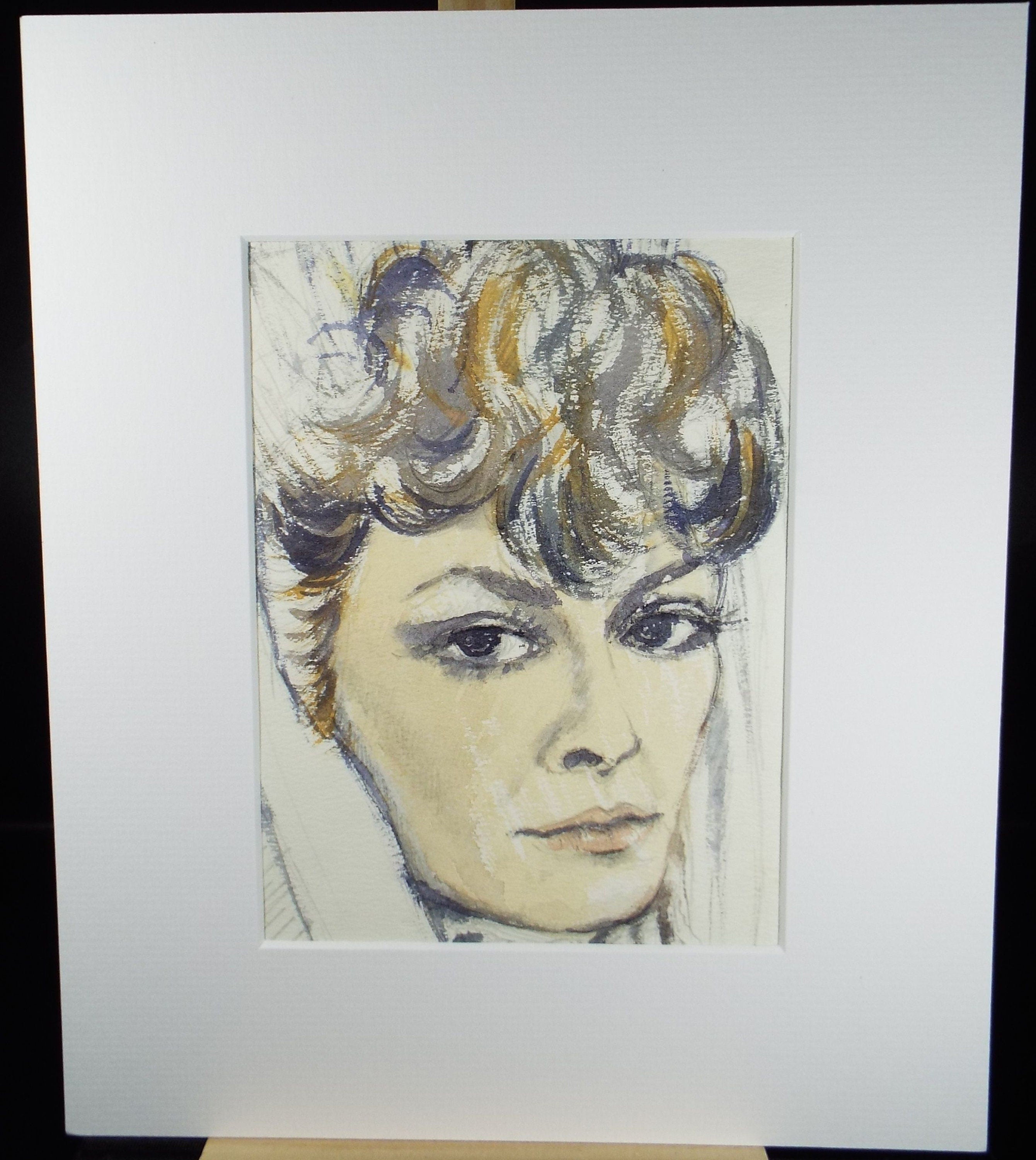 Original Watercolour 'Portrait of an Elegant Brunette', c1970s, Artist Unknown