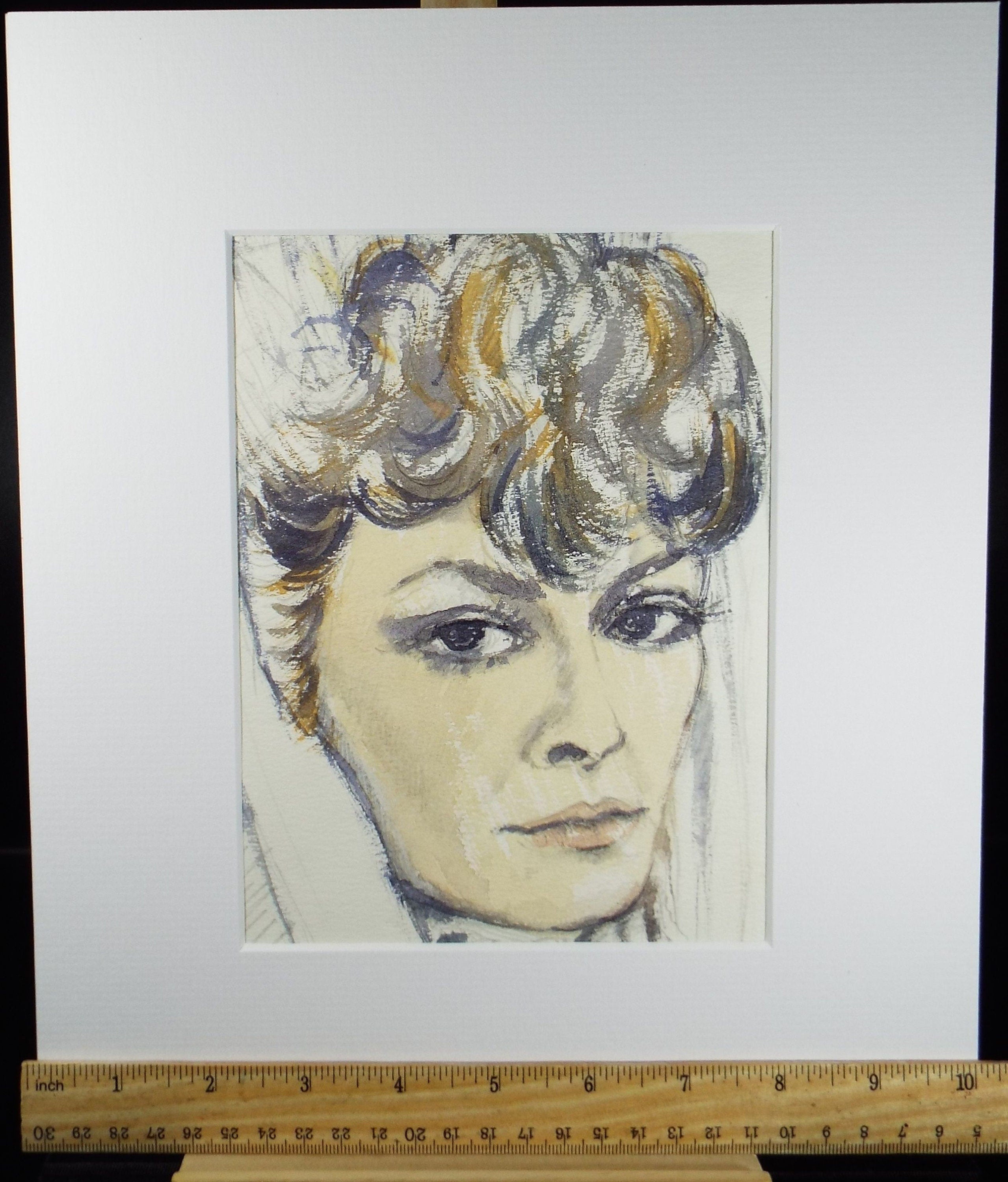Original Watercolour 'Portrait of an Elegant Brunette', c1970s, Artist Unknown