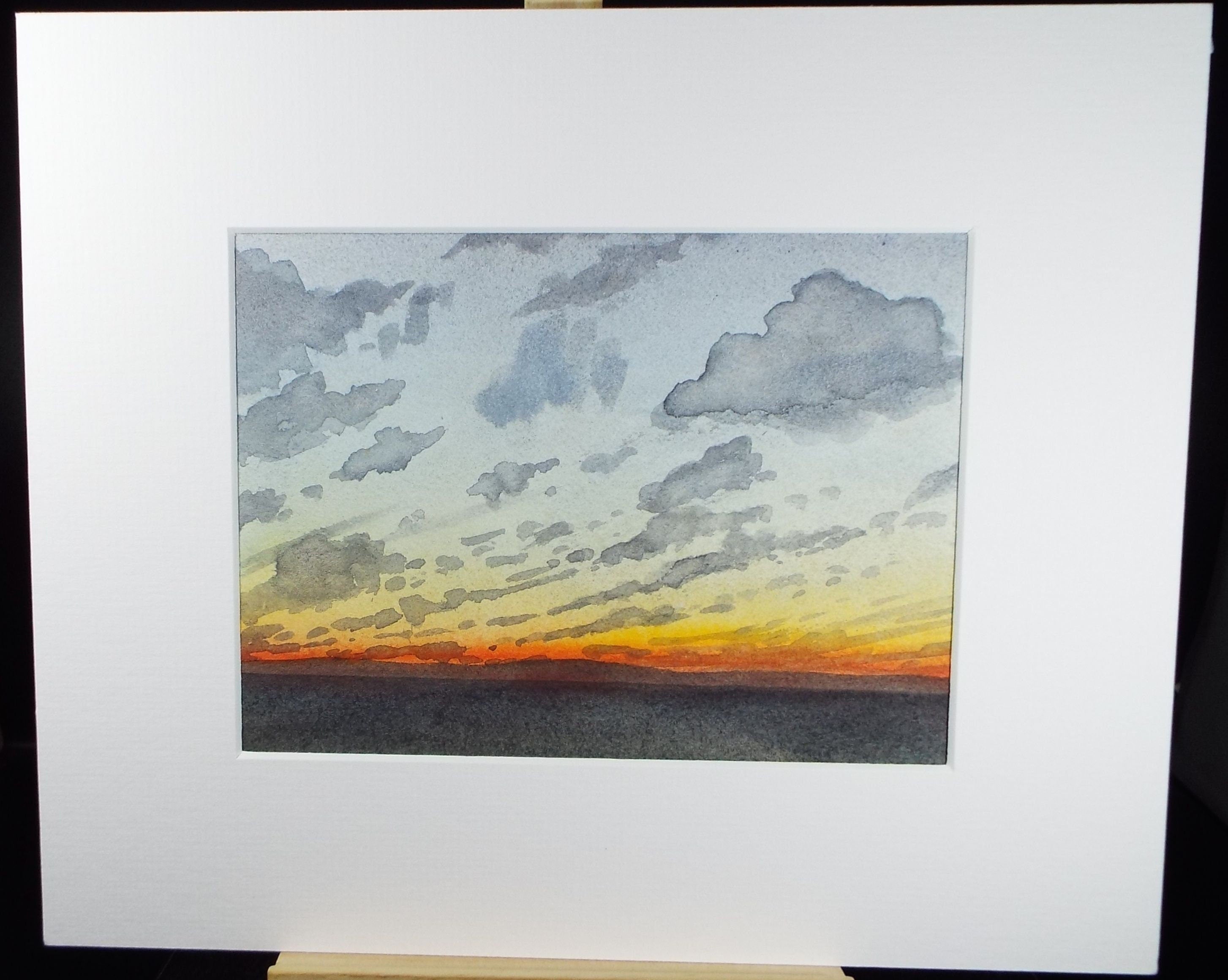 Original Watercolour on Paper, 'Clouds at Sunset', Circa 1990's, Unknown artist