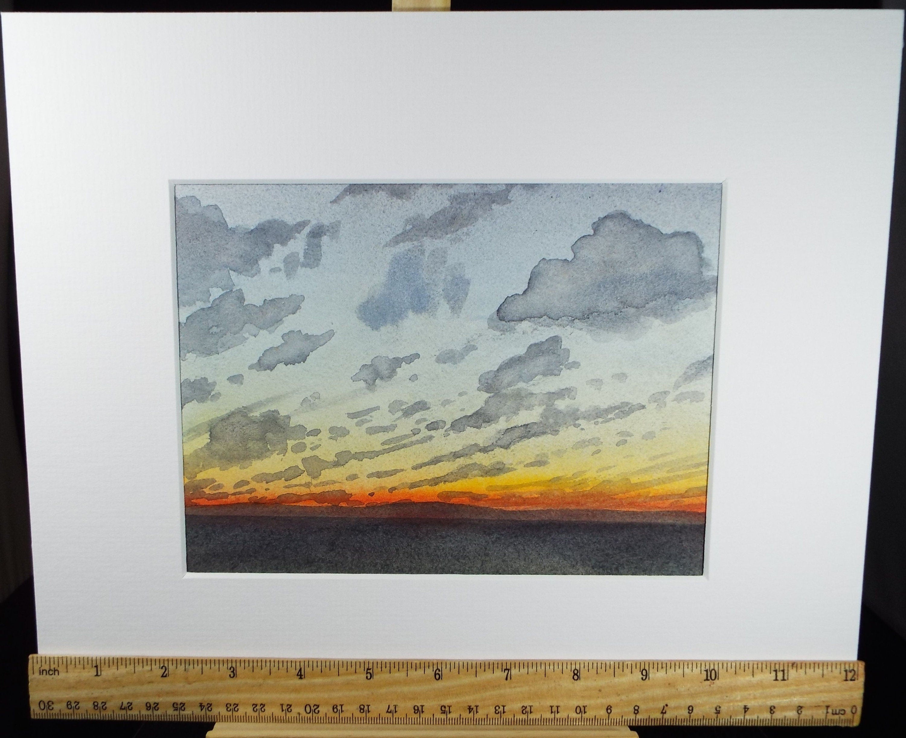 Original Watercolour on Paper, 'Clouds at Sunset', Circa 1990's, Unknown artist