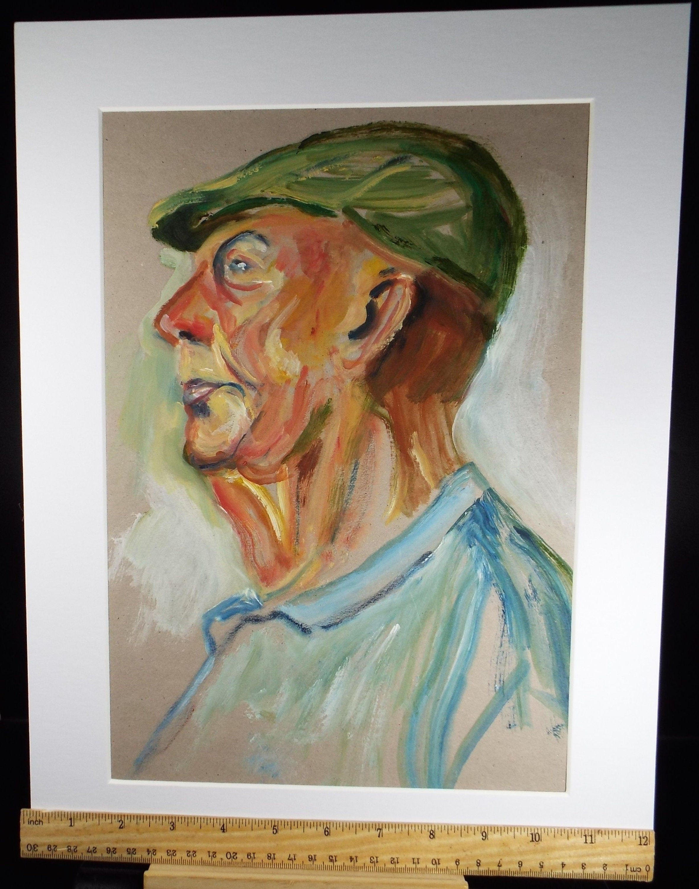 Original Watercolour & Gouache, 'Man in Flat Cap',Circa 1960's, Artist Unknown