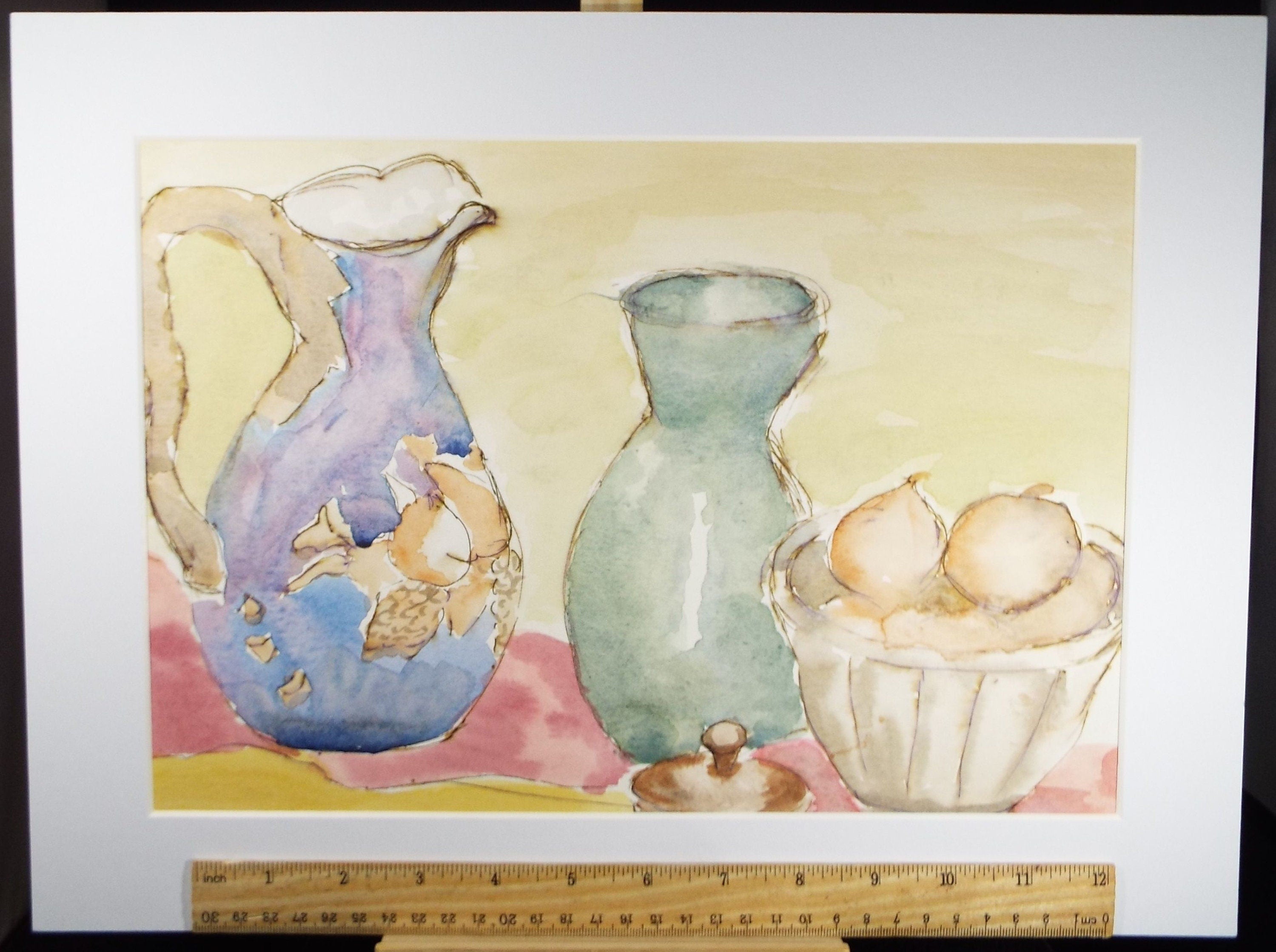 Original Watercolour, 'Still Life with Jug & Onions' circa 1970's, Artist Unknown