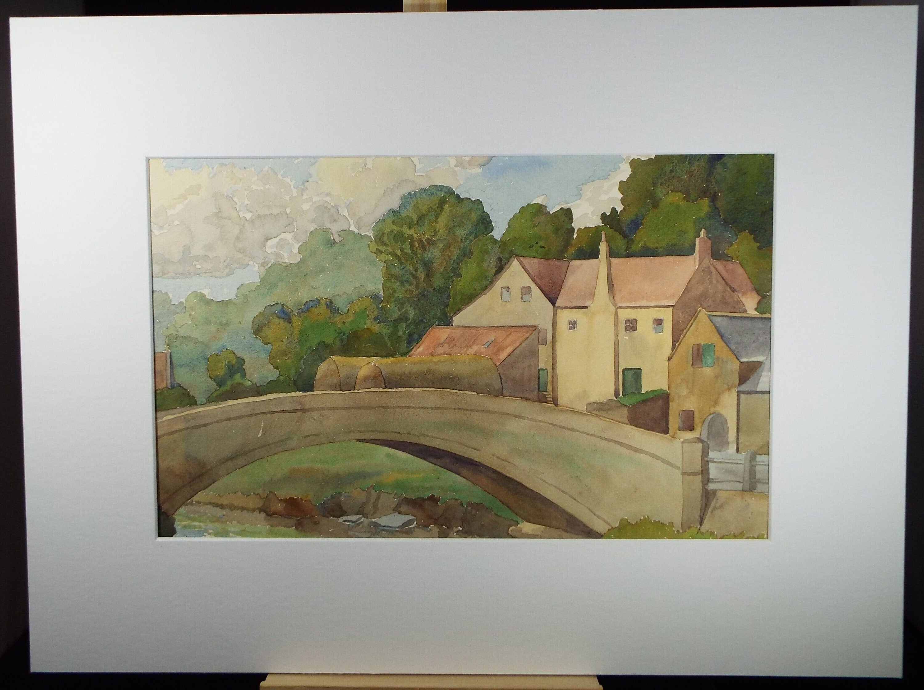 Original Watercolour, 'Bridge over the River', F Tinkler, circa 1940's