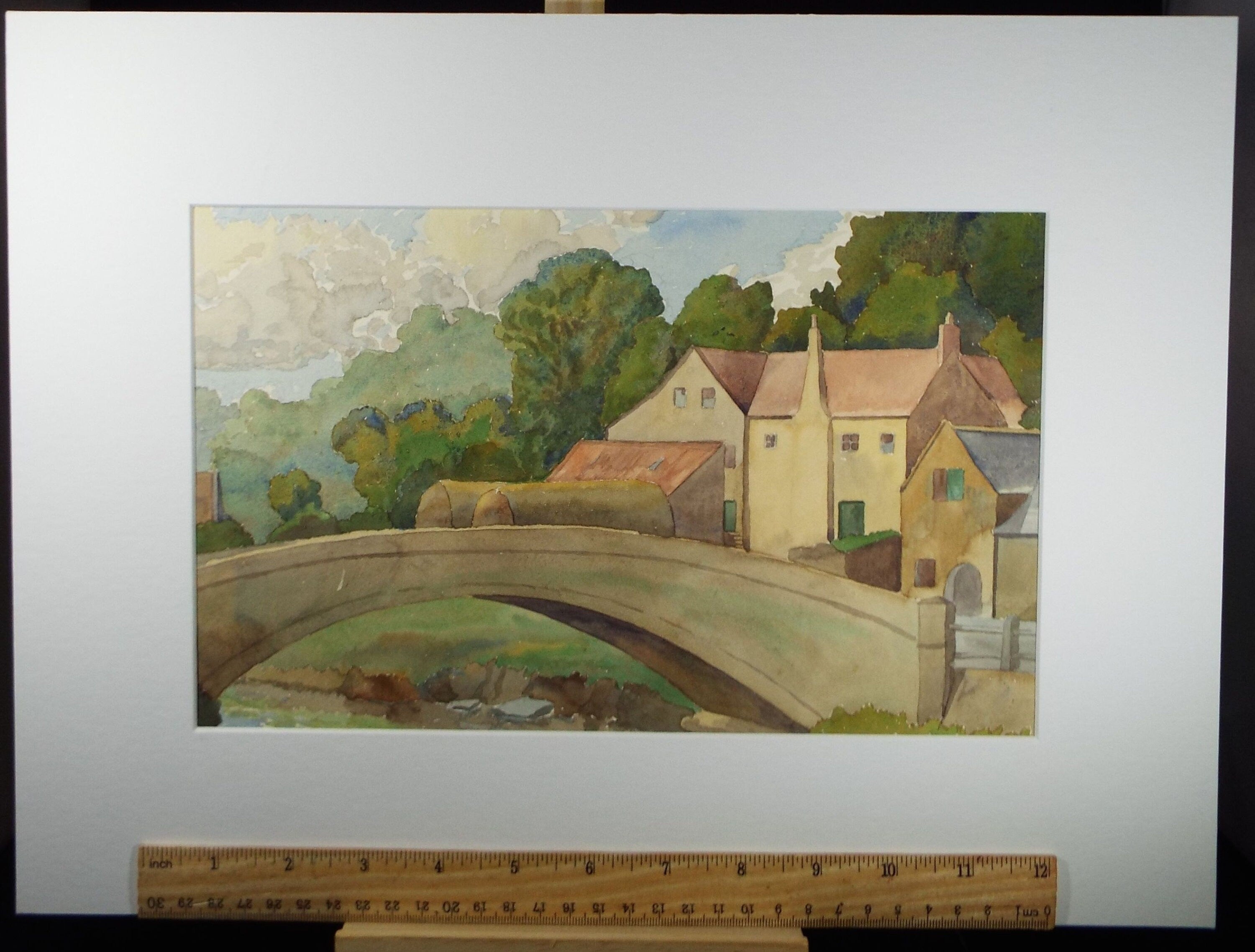 Original Watercolour, 'Bridge over the River', F Tinkler, circa 1940's