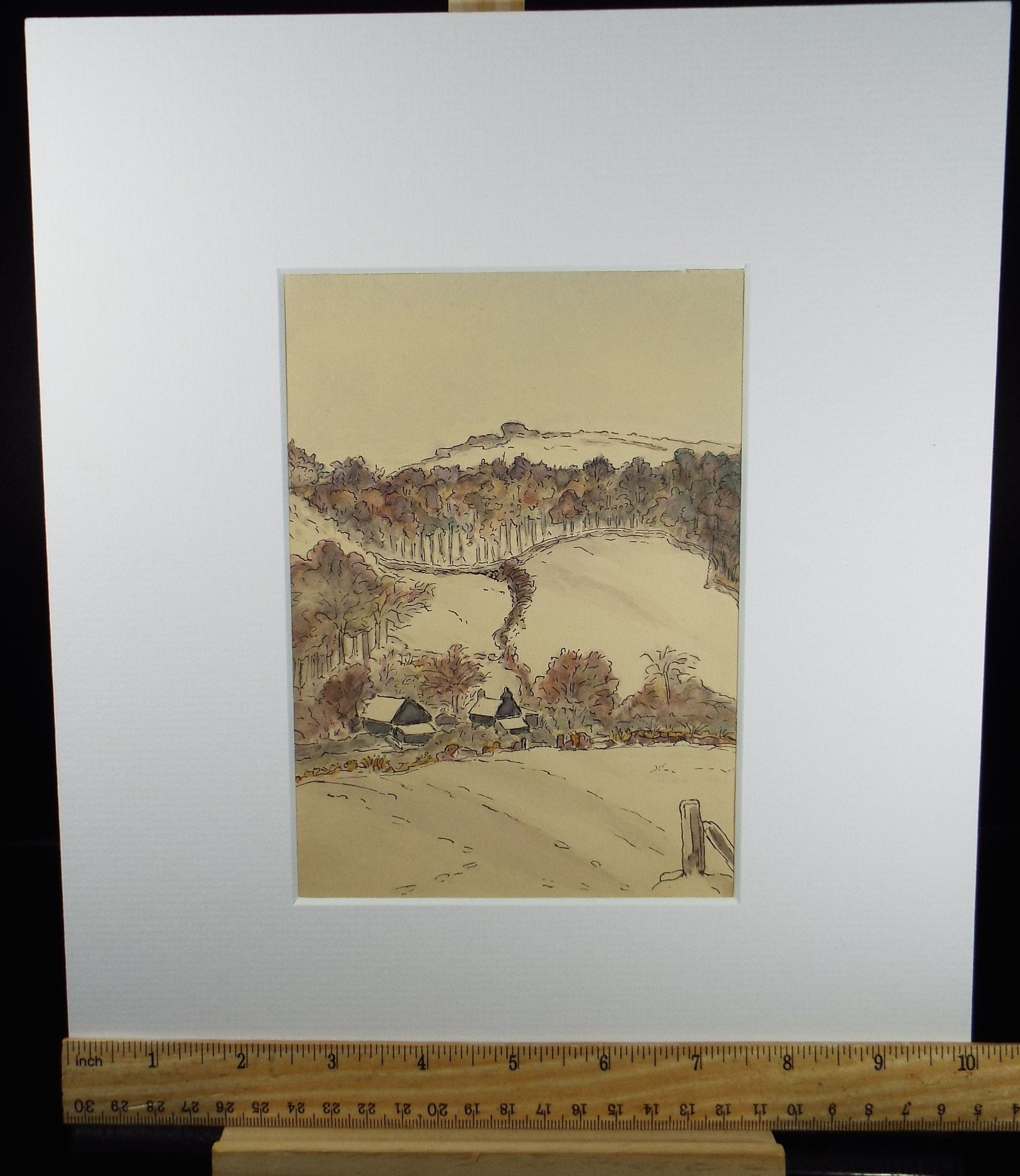 Original Watercolour, 'Hamlet in Woodland', circa 1930's, Artist Unknown