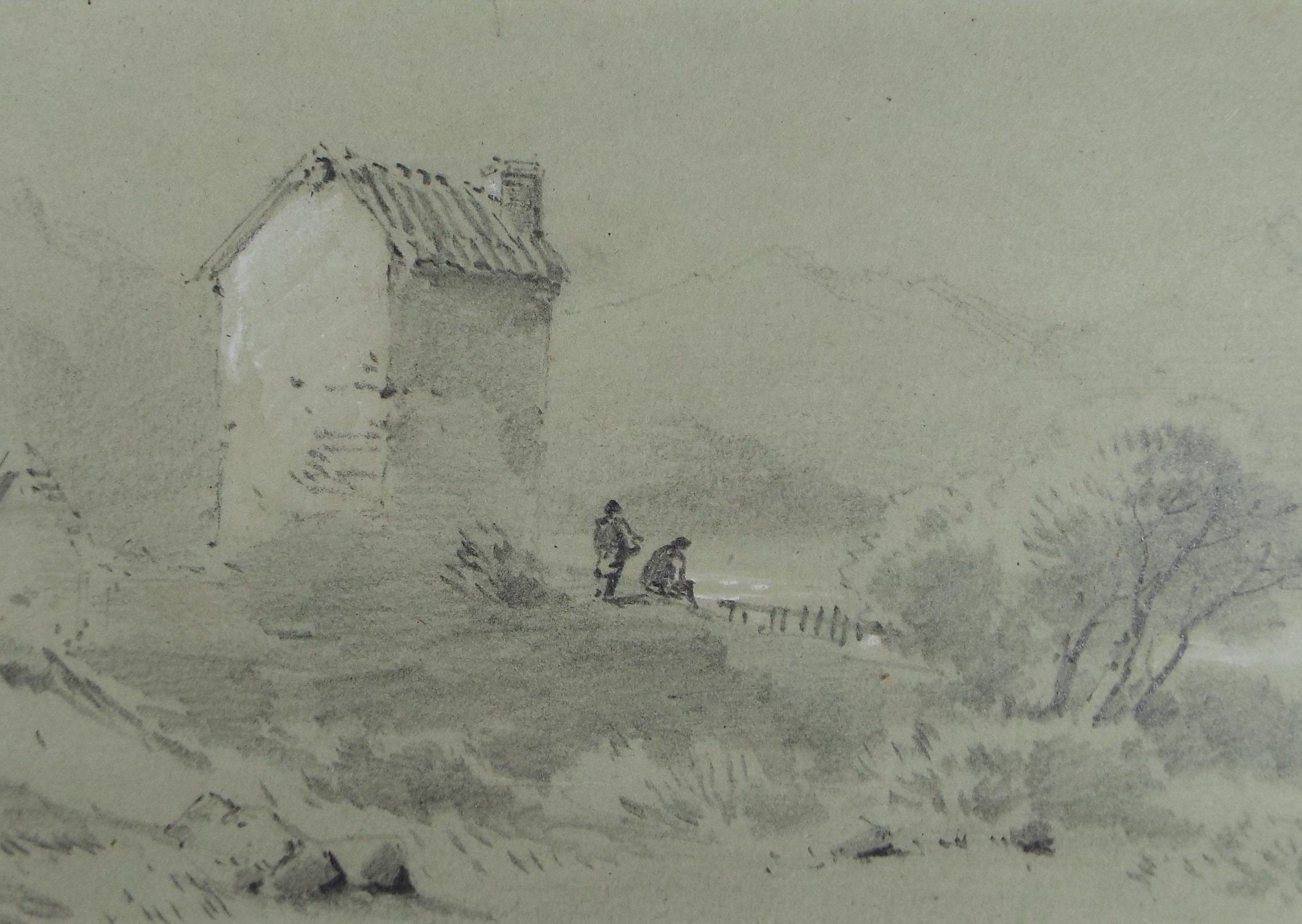 Original watercolour drawing, 'Figures in a Landscape', Late 19th Century, Artist Unknown