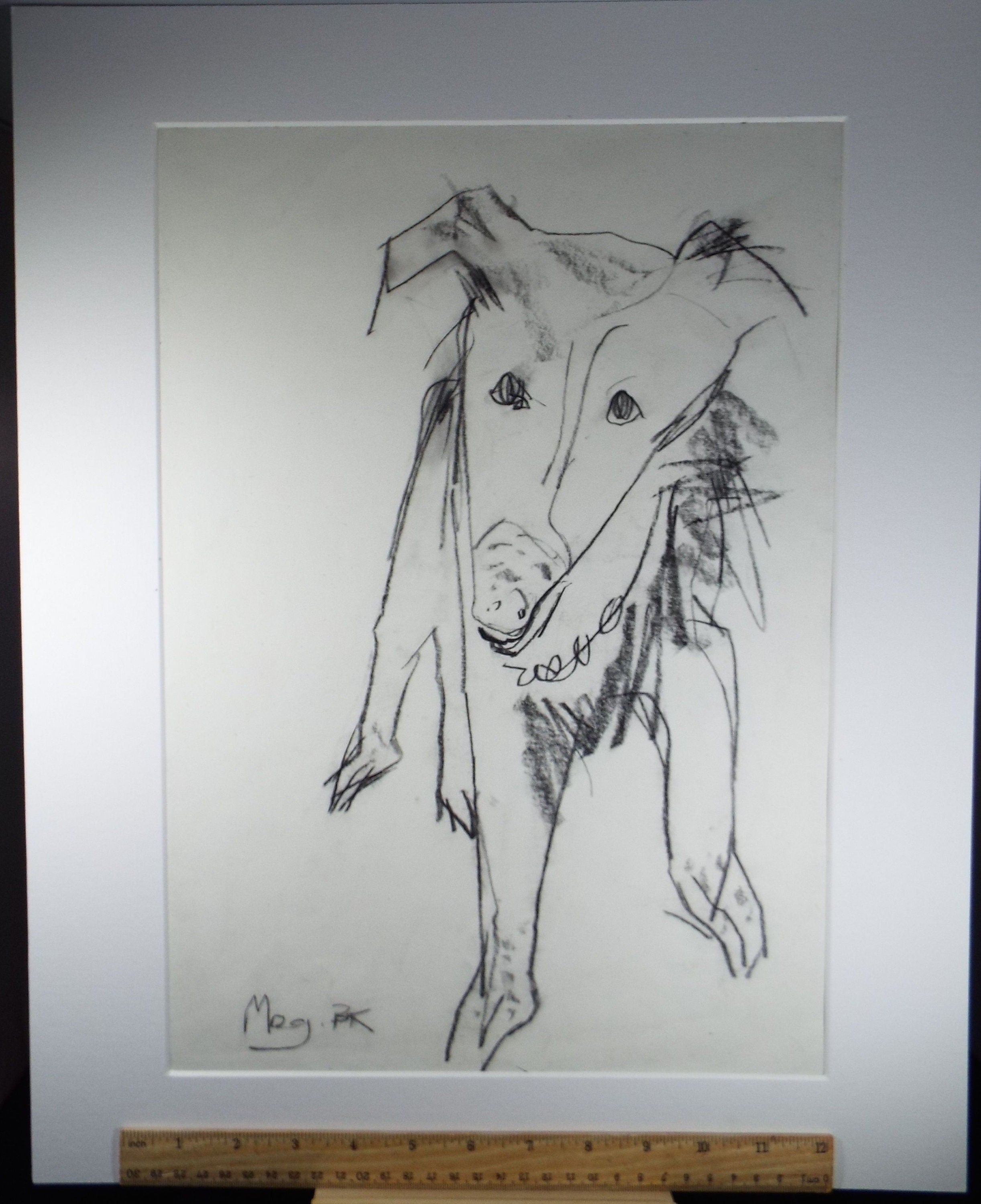 Barbara Karn (b1949) Original Charcoal/Conte Drawing ,'Meg- Portrait of a Terrier', Circa 2000, Signed lower left.