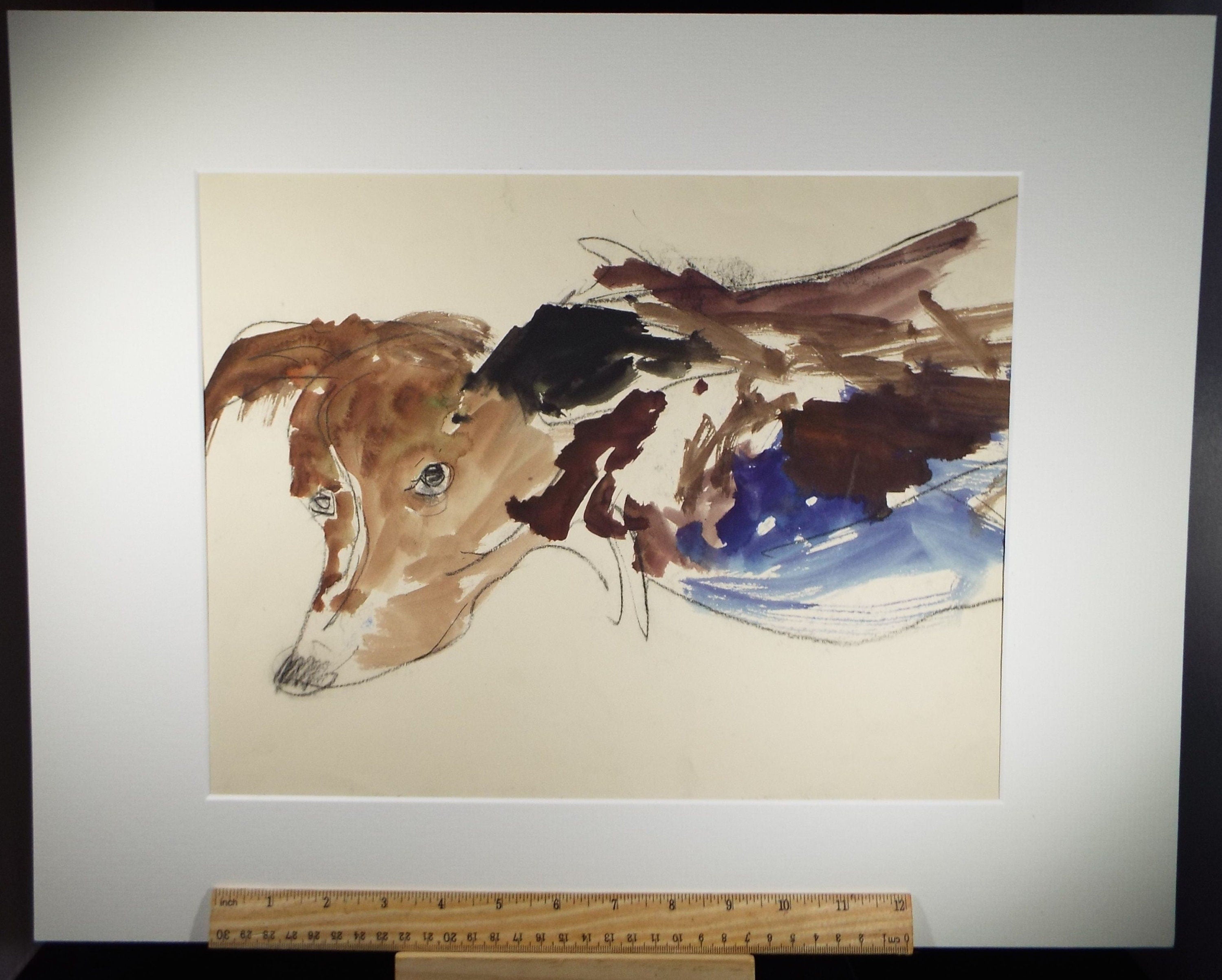 Barbara Karn (b1949) Original Charcoal & Watercolour Drawing ,'Portrait of a Terrier', Circa 2000