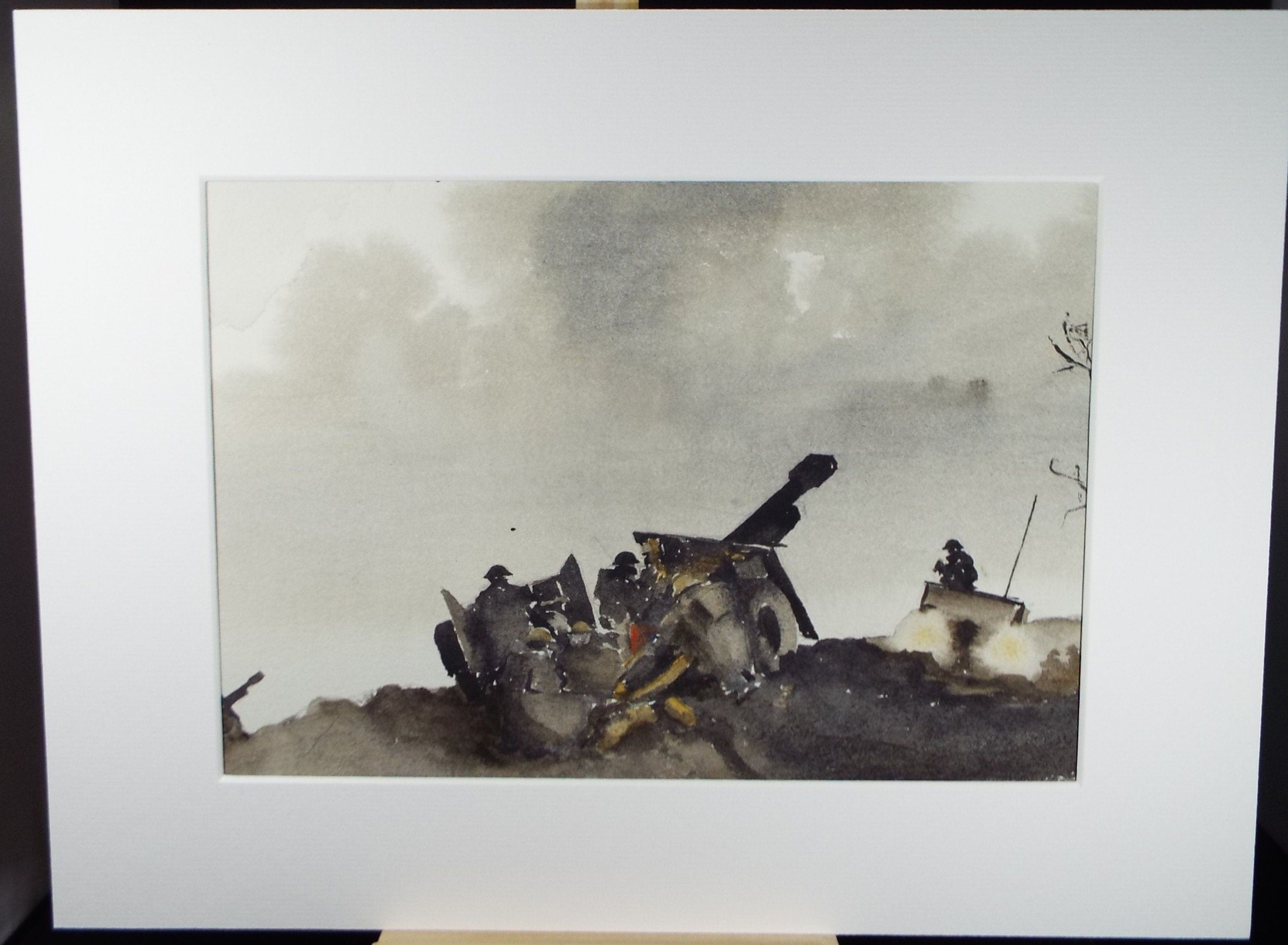 Original Watercolour,'Soldiers with Artillery', Paul Winby (20th Century British)