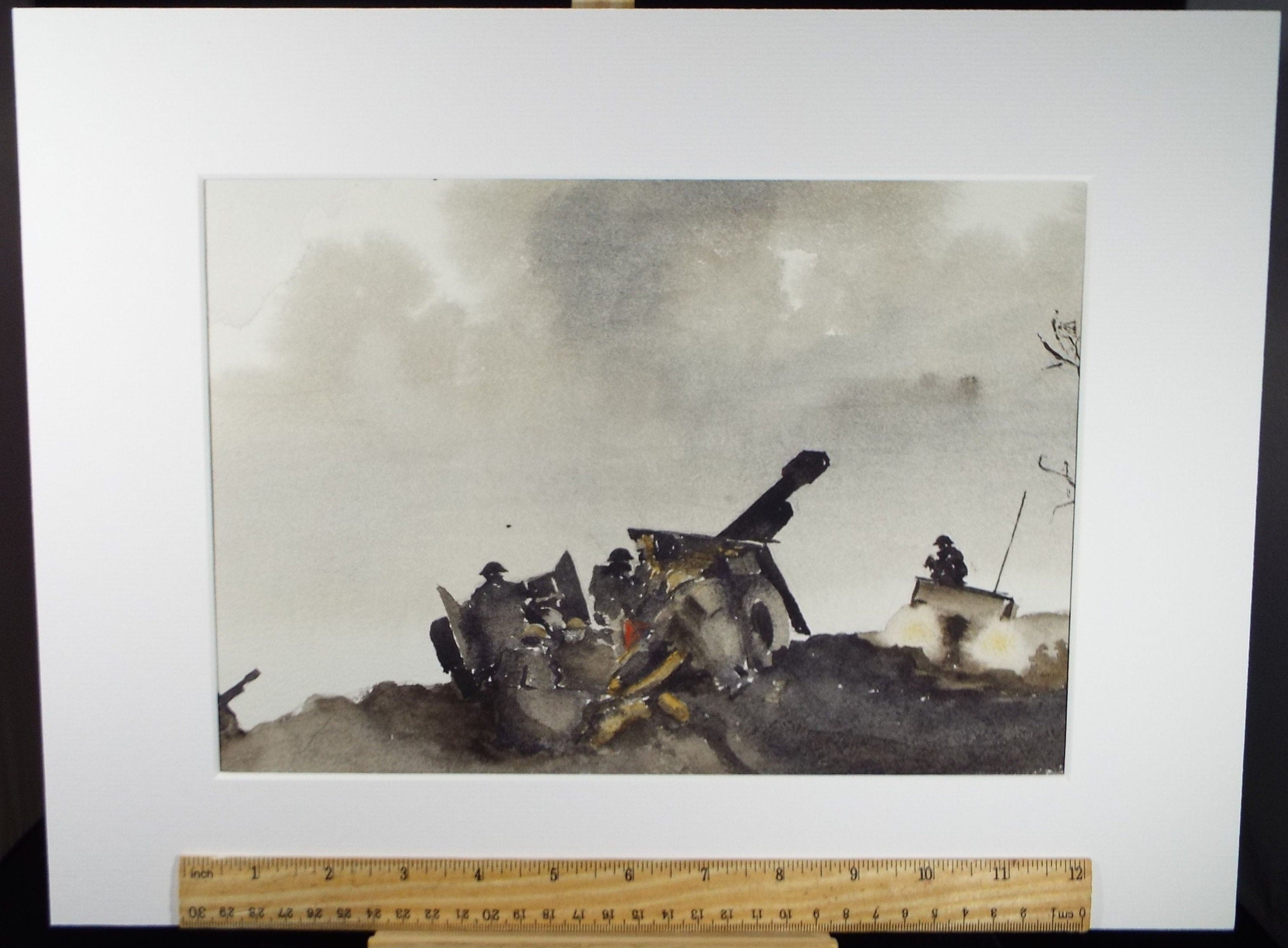 Original Watercolour,'Soldiers with Artillery', Paul Winby (20th Century British)