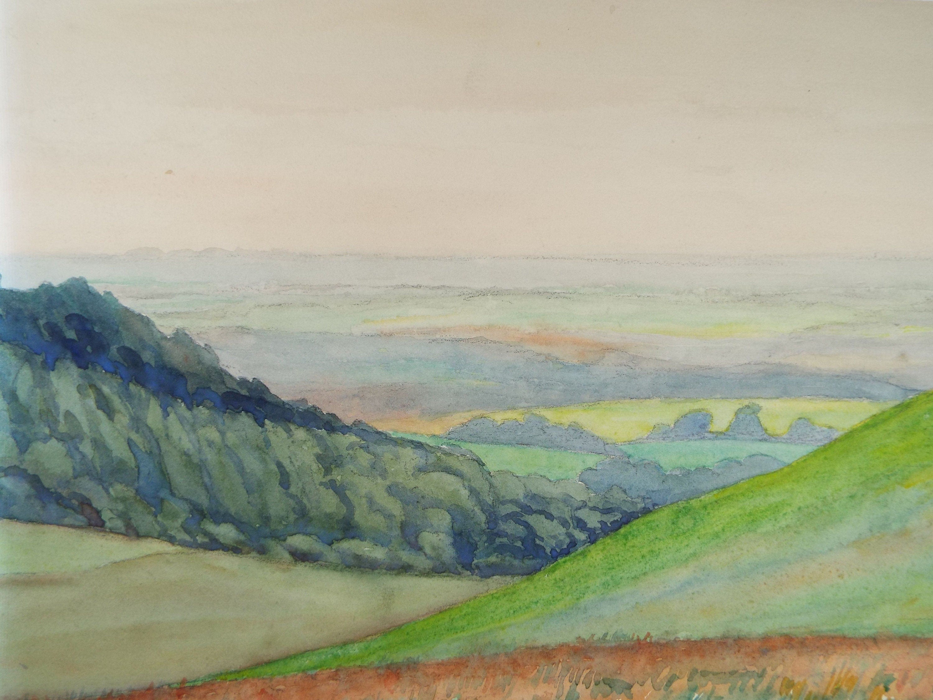 Original Watercolour, 'Green Valley', c1950's, Artist Unknown