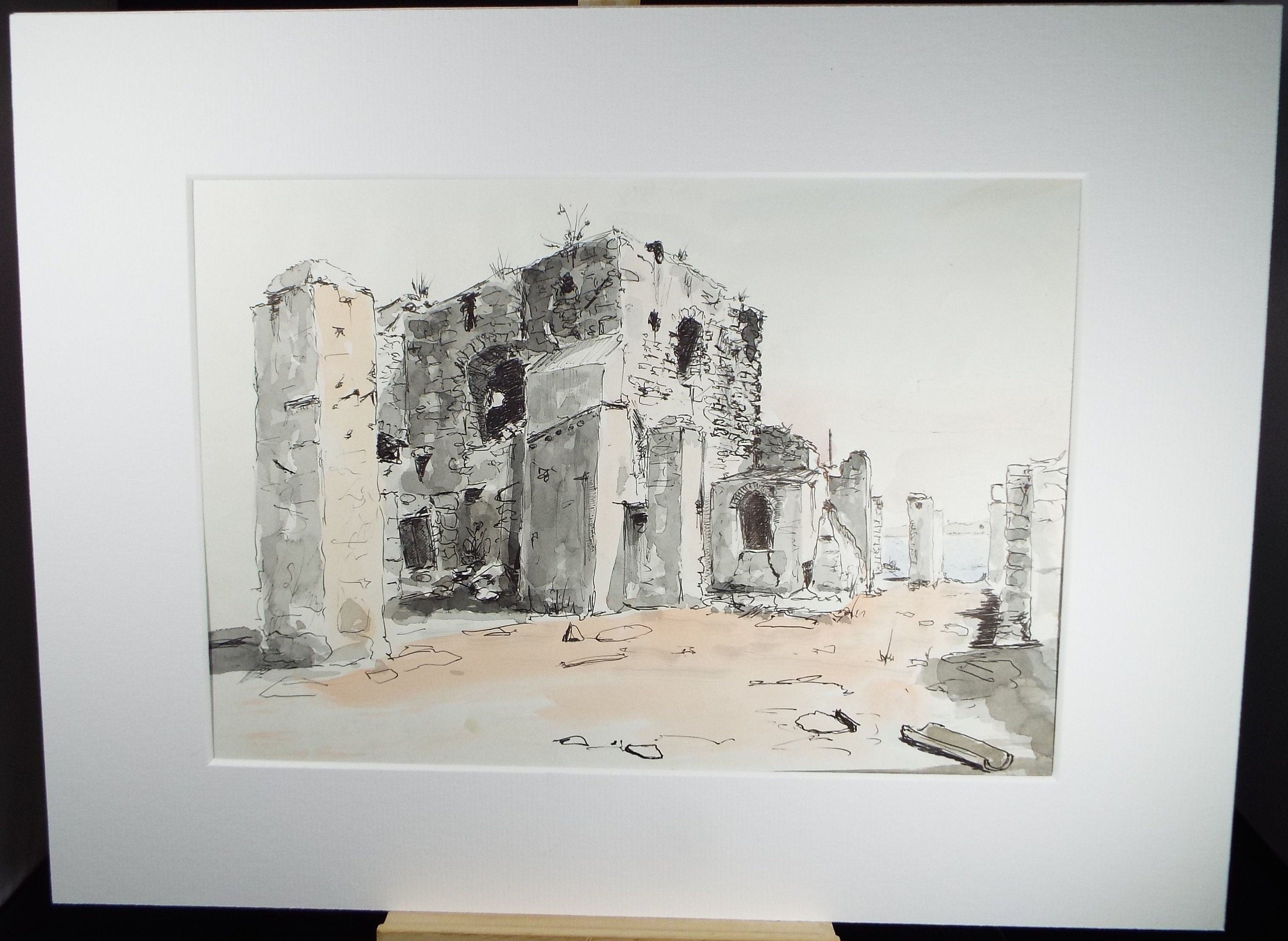 Original Watercolour & India Ink , 'Ischia - Fabbrica della Calce', Dated 1965, Indistinctly Signed