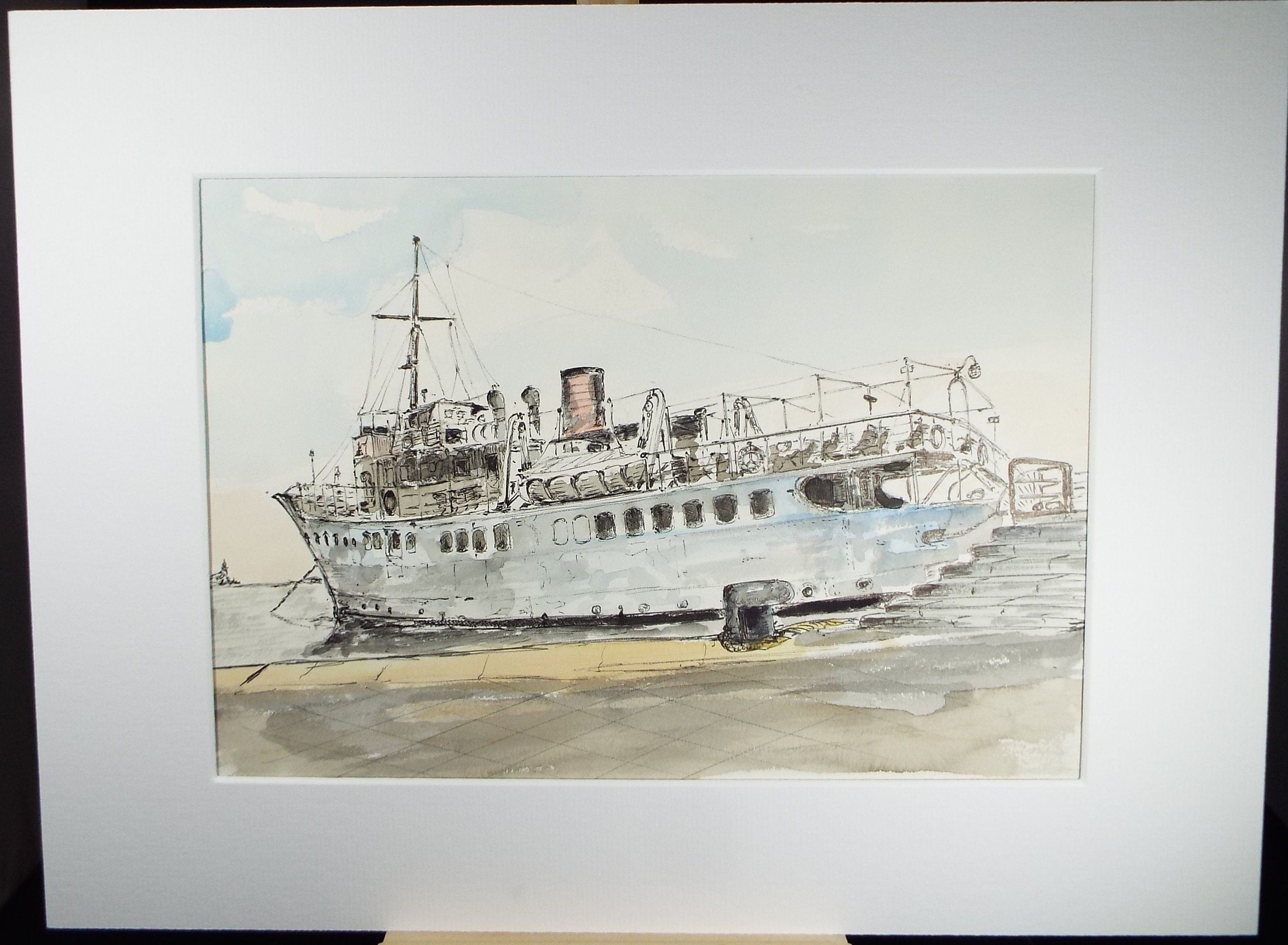 Original Watercolour & India Ink , 'Ischia - M/N Meta', Dated 1965, Indistinctly Signed
