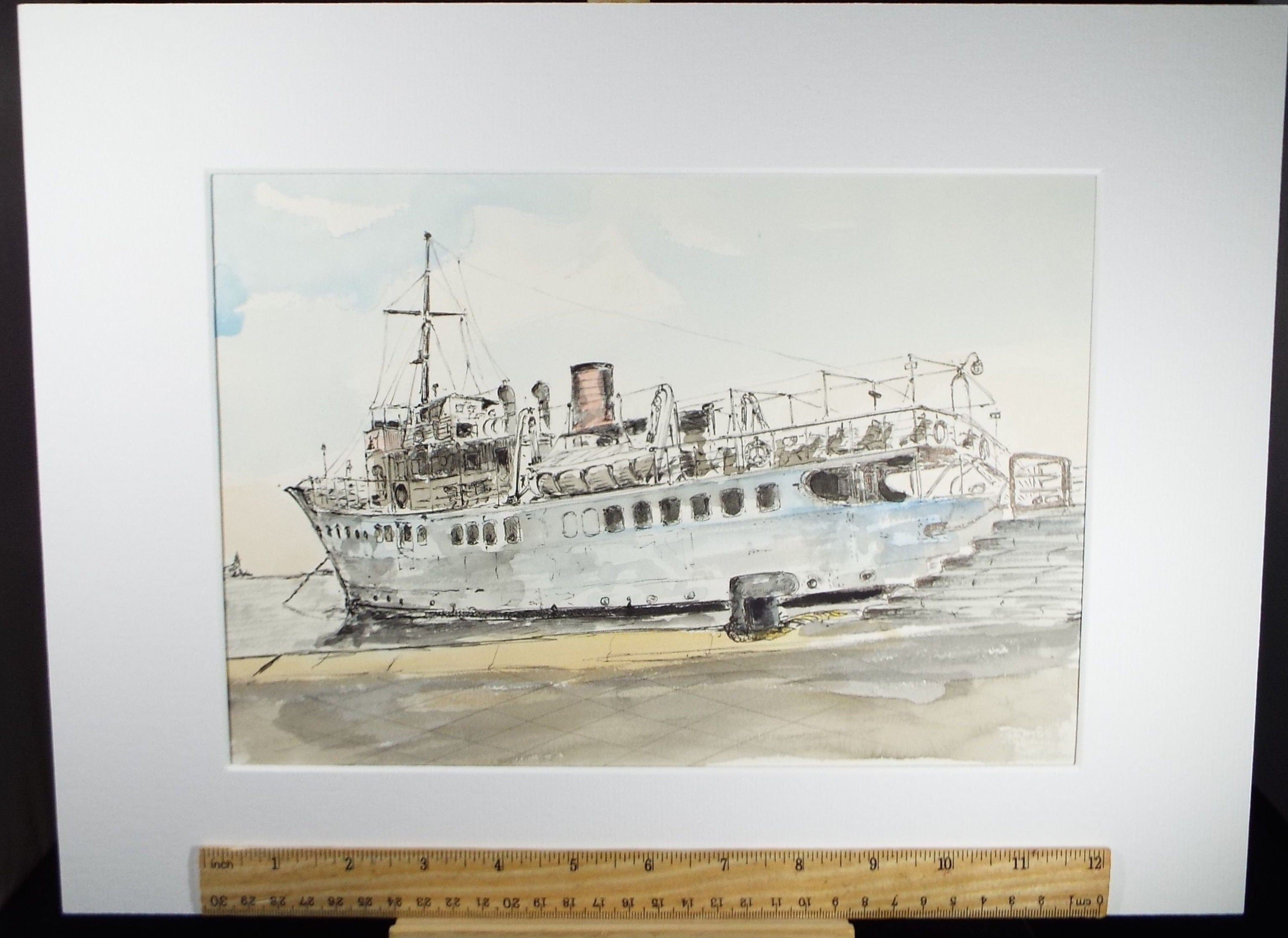 Original Watercolour & India Ink , 'Ischia - M/N Meta', Dated 1965, Indistinctly Signed