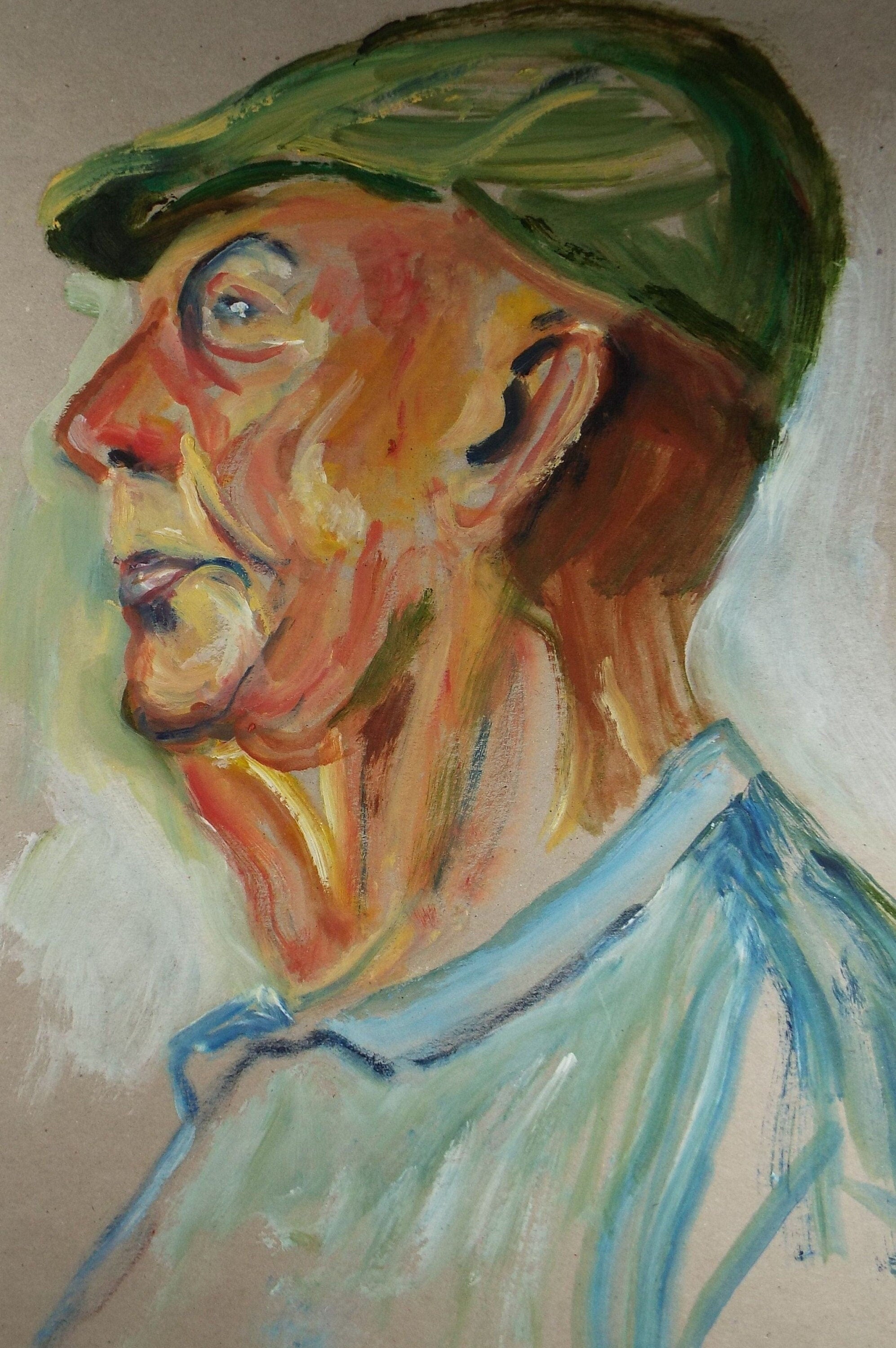 Original Watercolour & Gouache, 'Man in Flat Cap',Circa 1960's, Artist Unknown