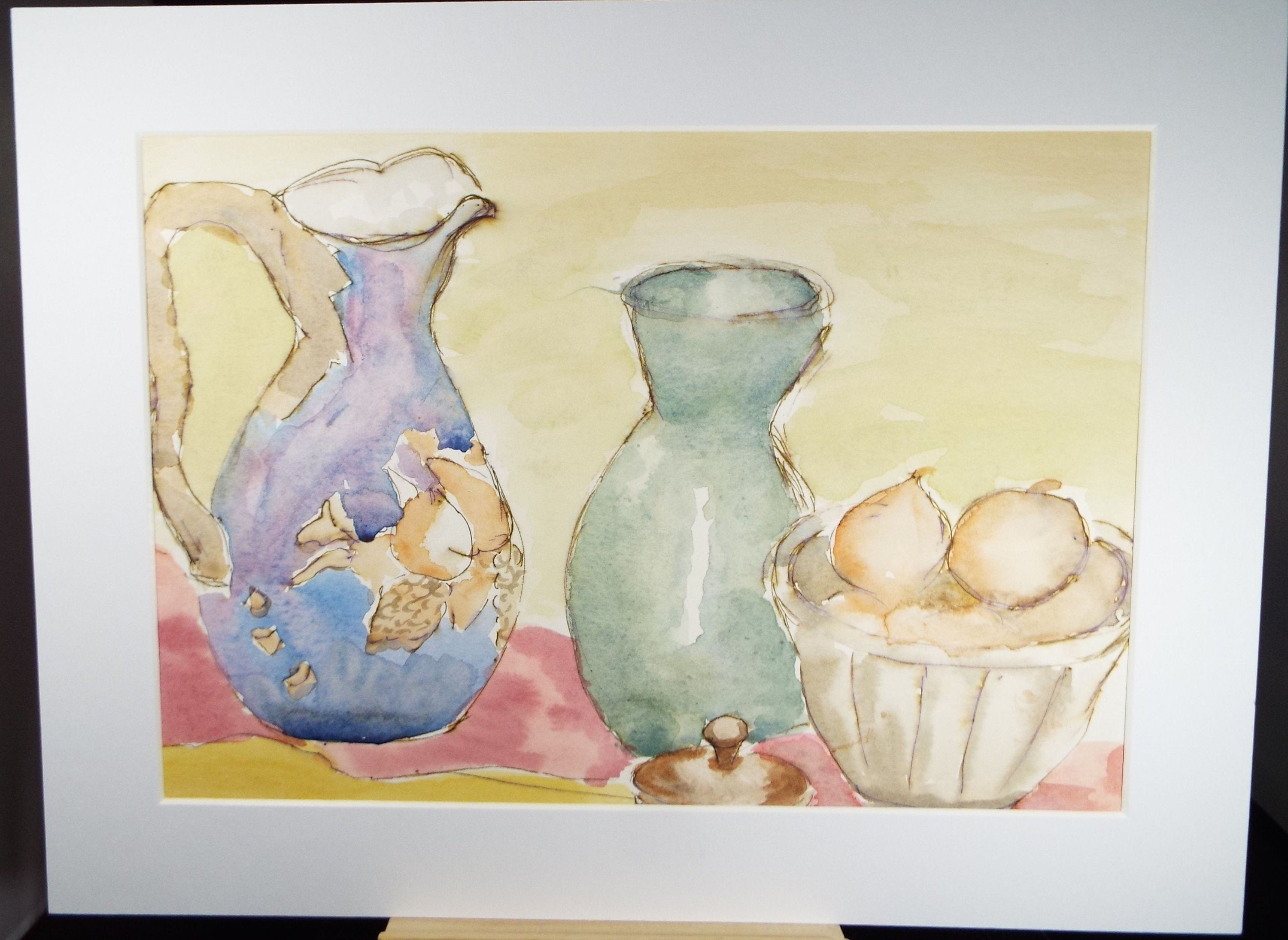 Original Watercolour, 'Still Life with Jug & Onions' circa 1970's, Artist Unknown