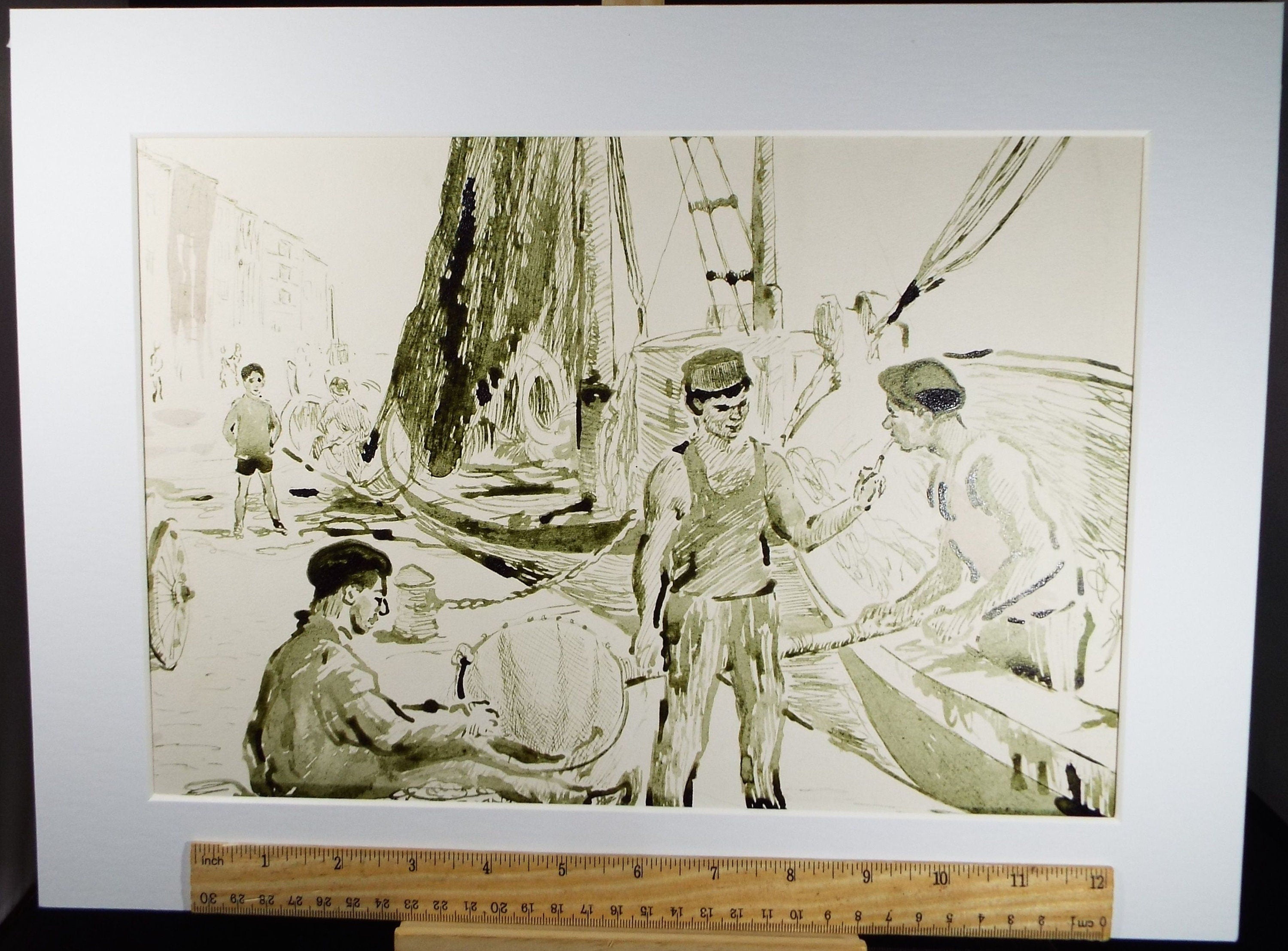 Original Watercolour, 'At the Quayside', Circa 1960's , Artist Unknown