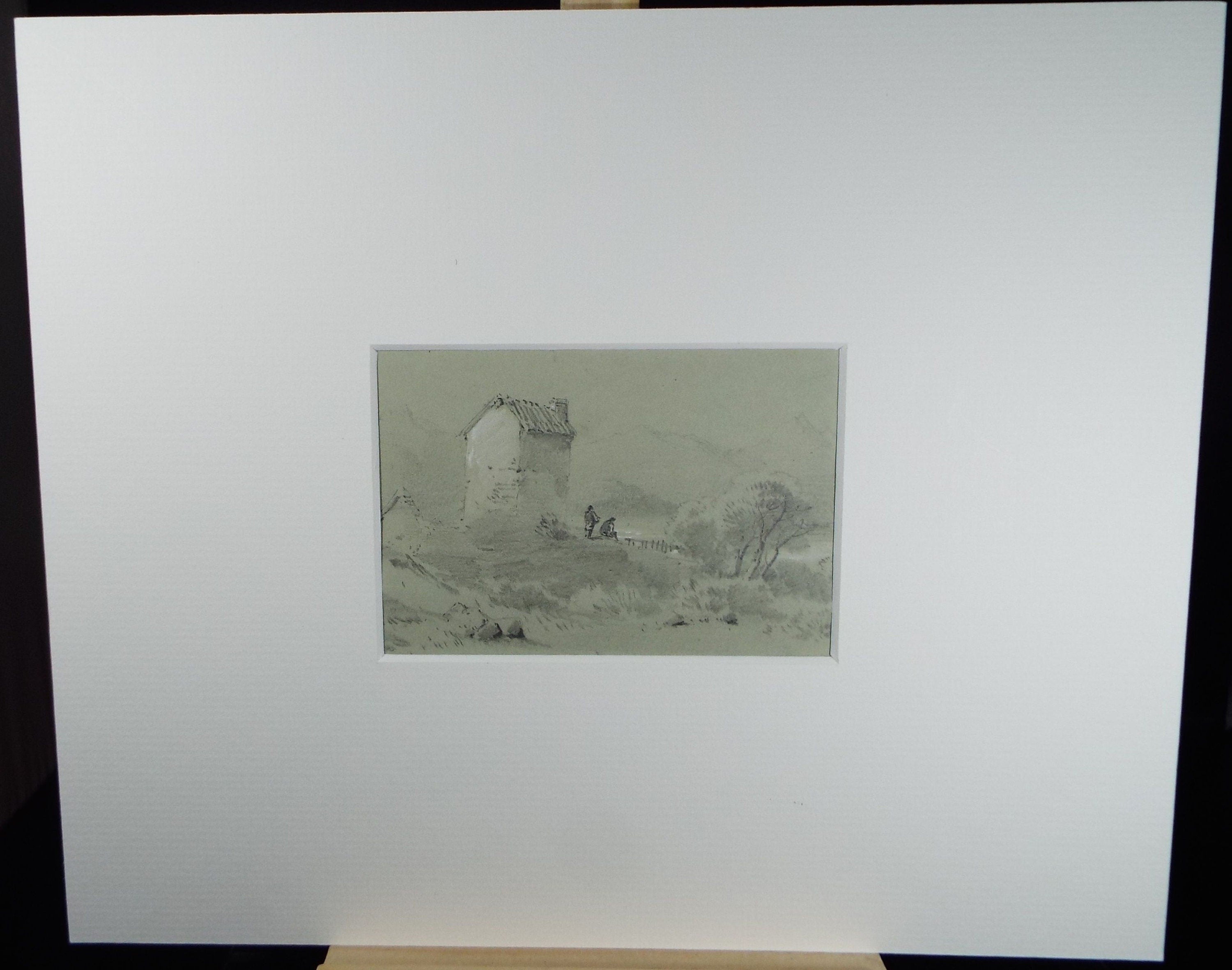 Original watercolour drawing, 'Figures in a Landscape', Late 19th Century, Artist Unknown