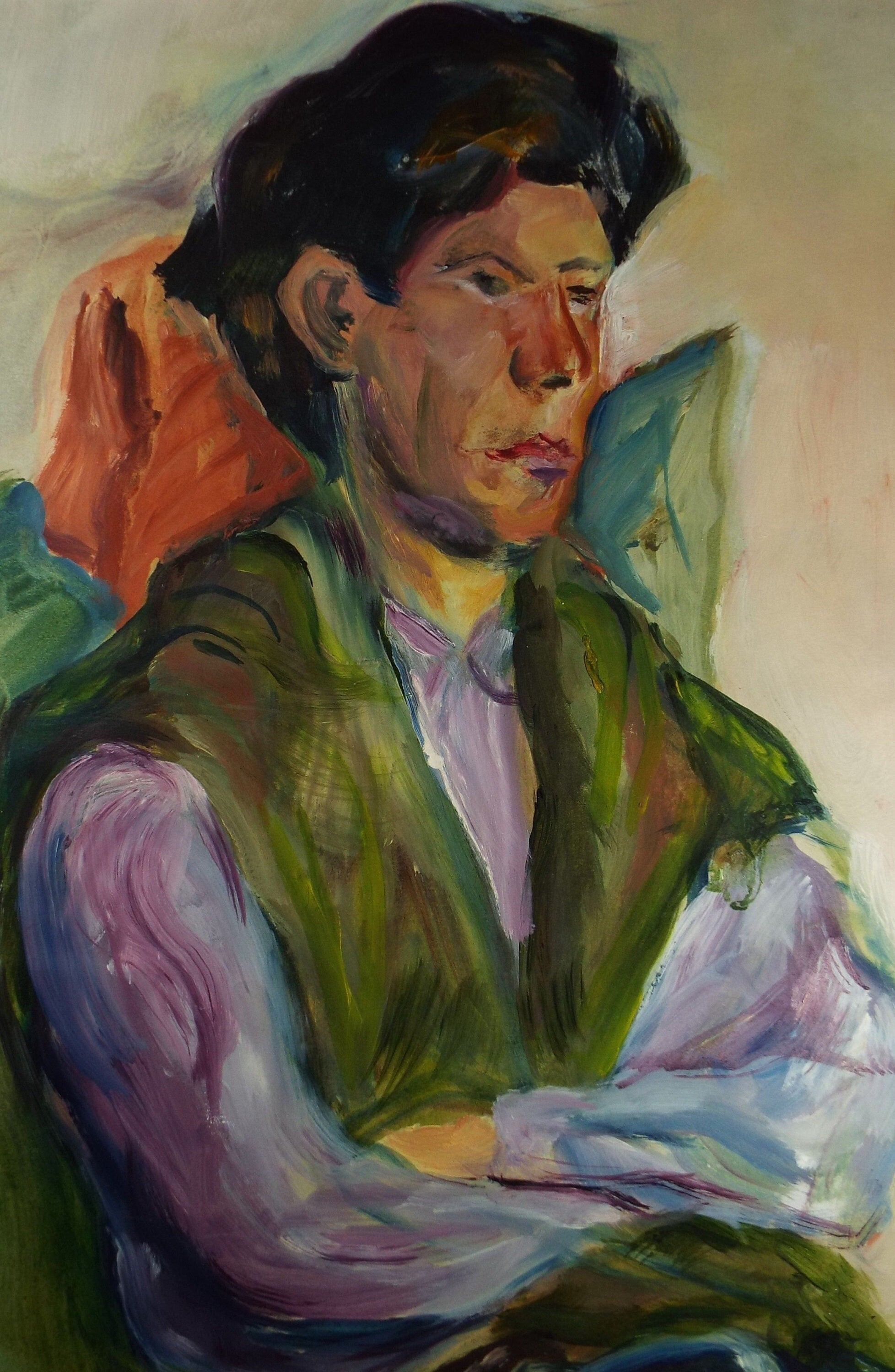 Original Watercolour & Gouache, 'Portrait of a seated man',c1990's, Artist Unknown