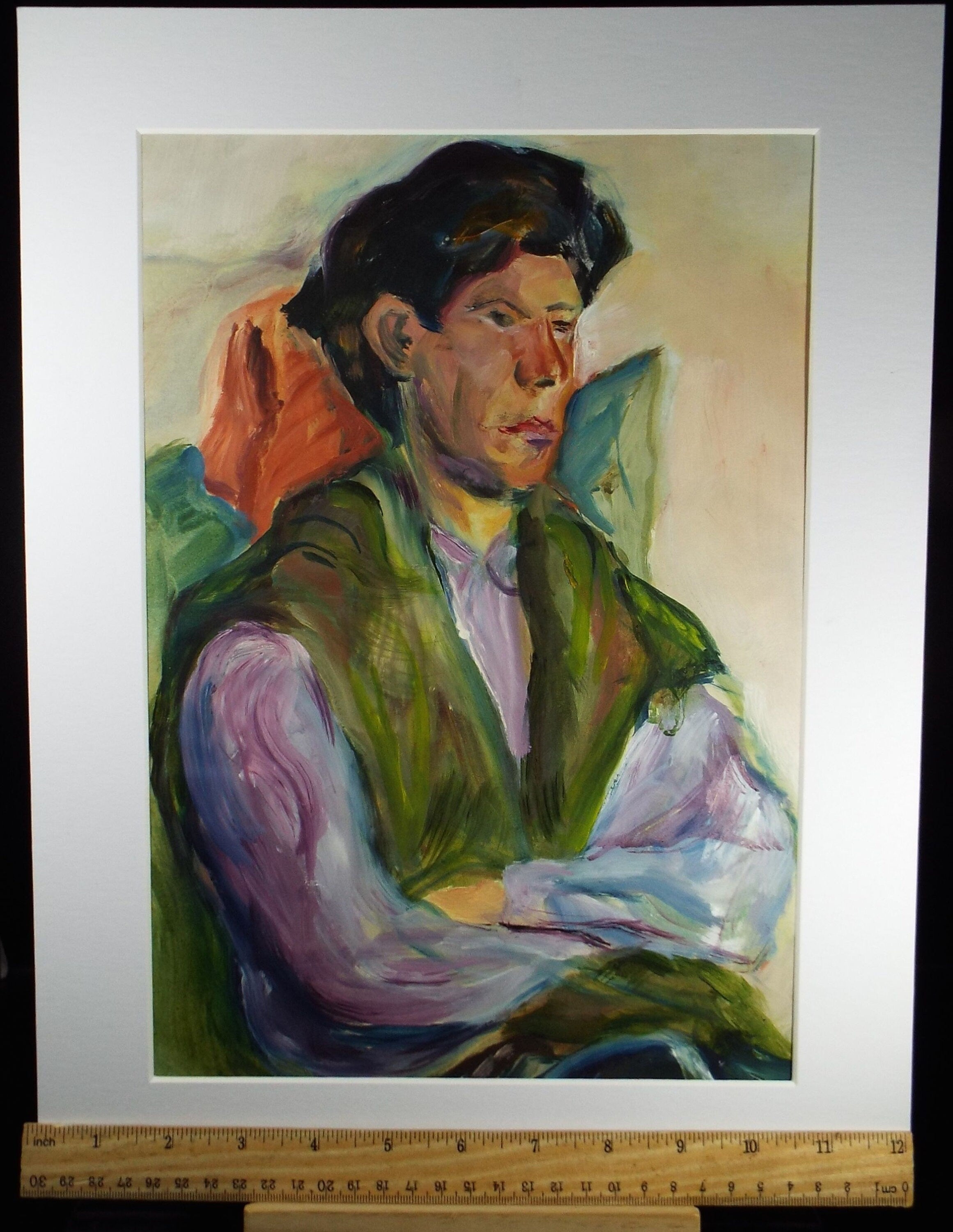 Original Watercolour & Gouache, 'Portrait of a seated man',c1990's, Artist Unknown