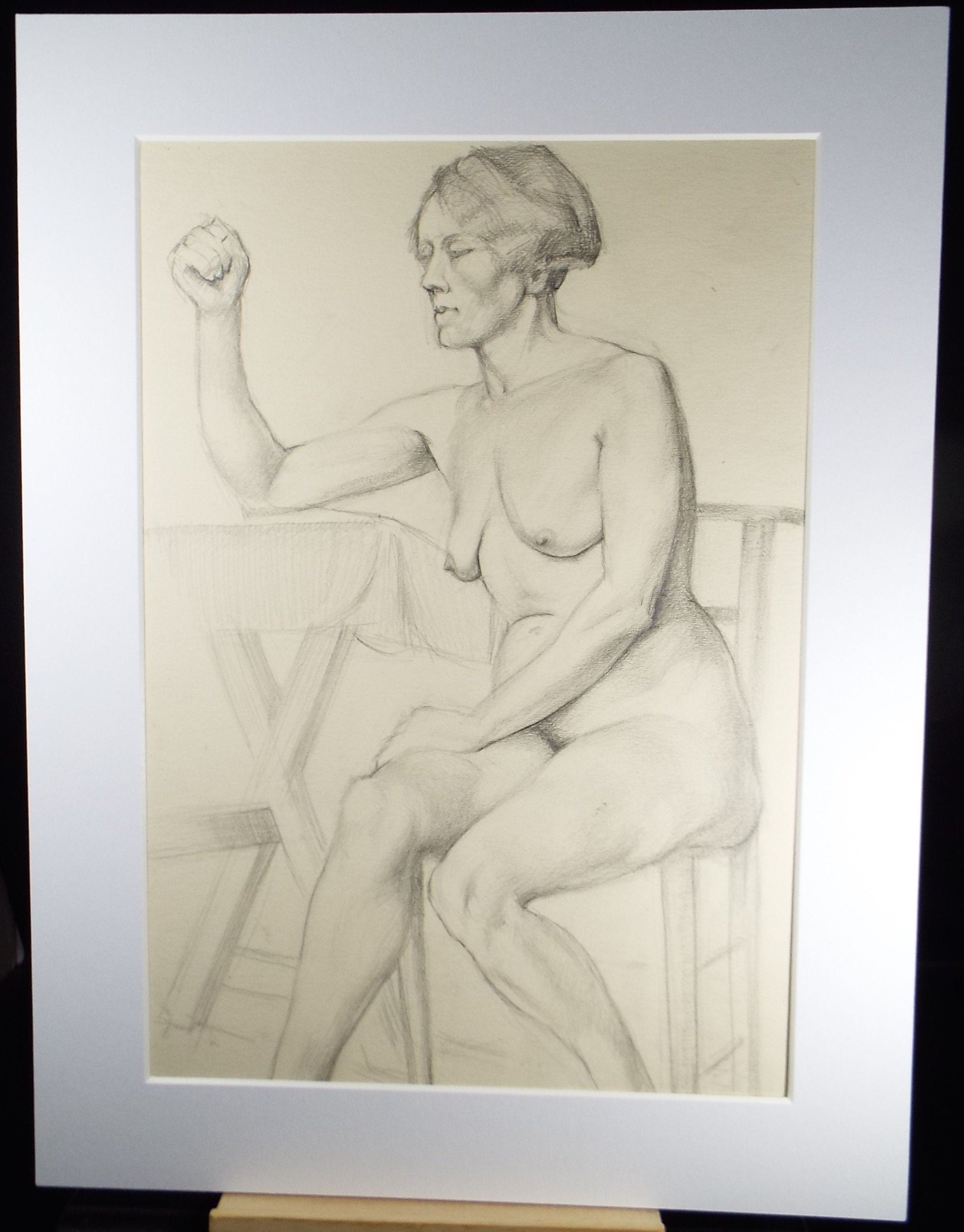 Original Pencil Drawing, 'Female Life Study - Seated', circa 1930's, artist unknown