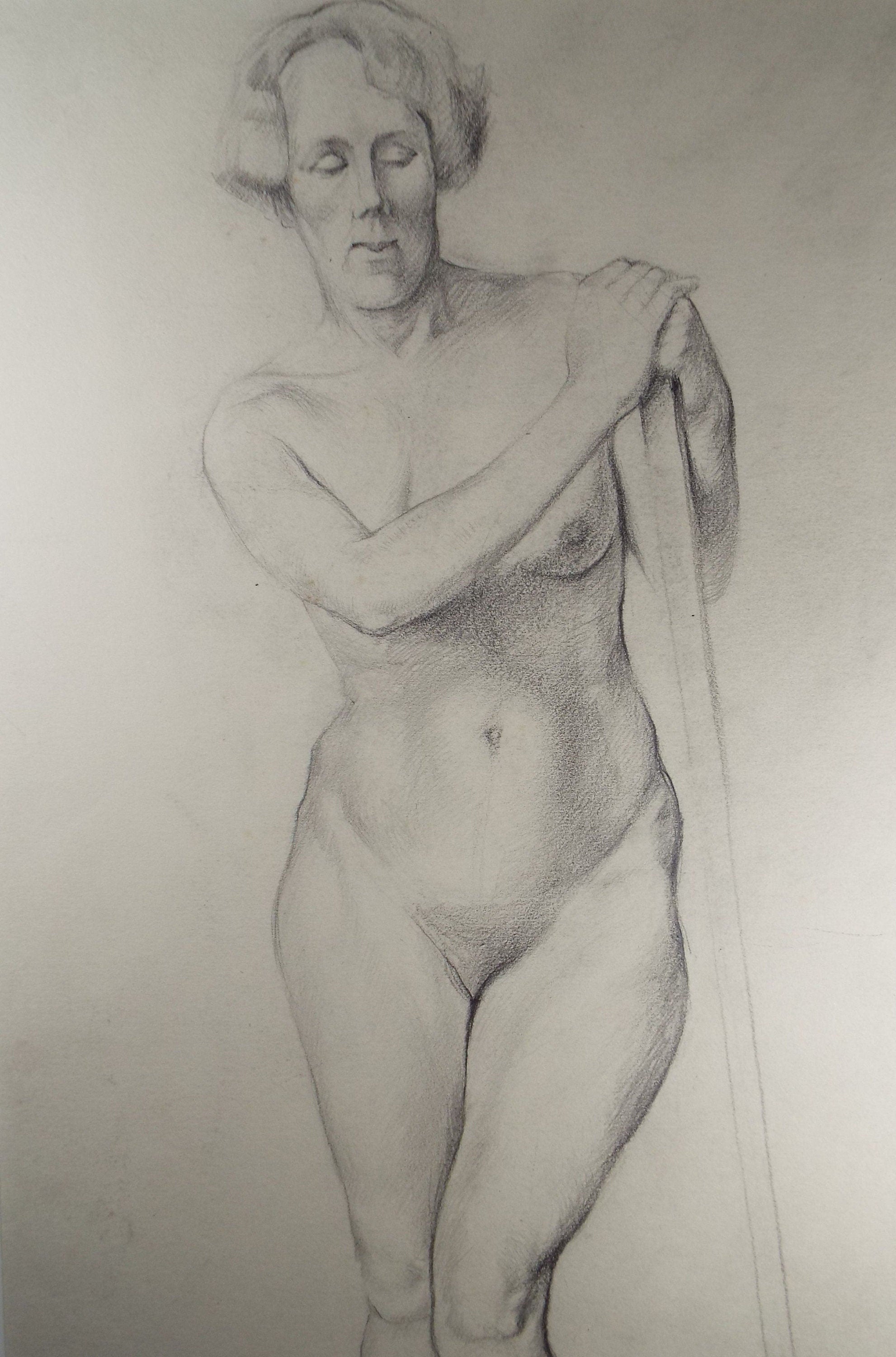 Original Pencil Drawing, 'Female Life Study - Standing', circa 1930's, artist unknown