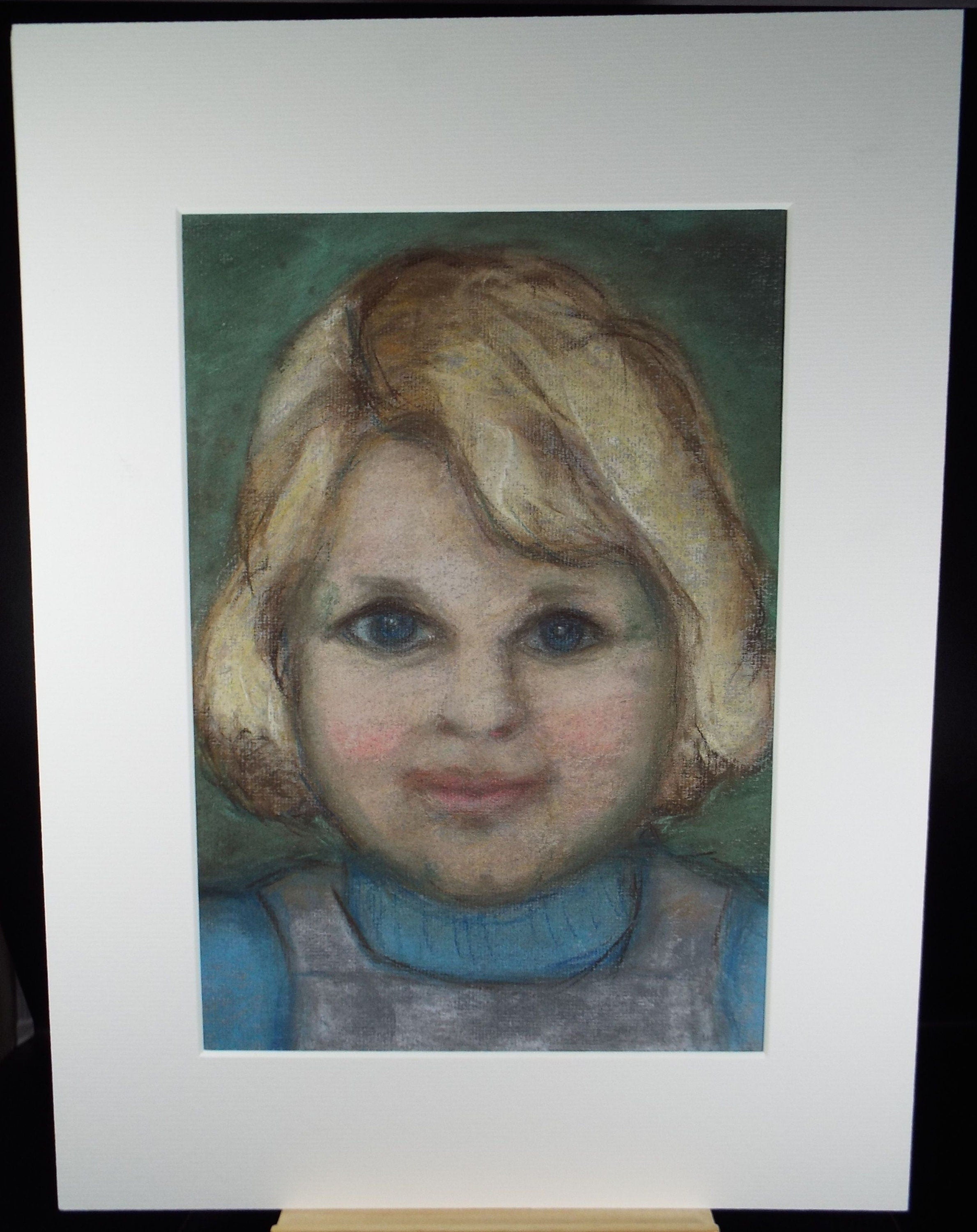 Original Pastel Drawing, 'Child Portrait', Circa 1970's, Paivio Knighton