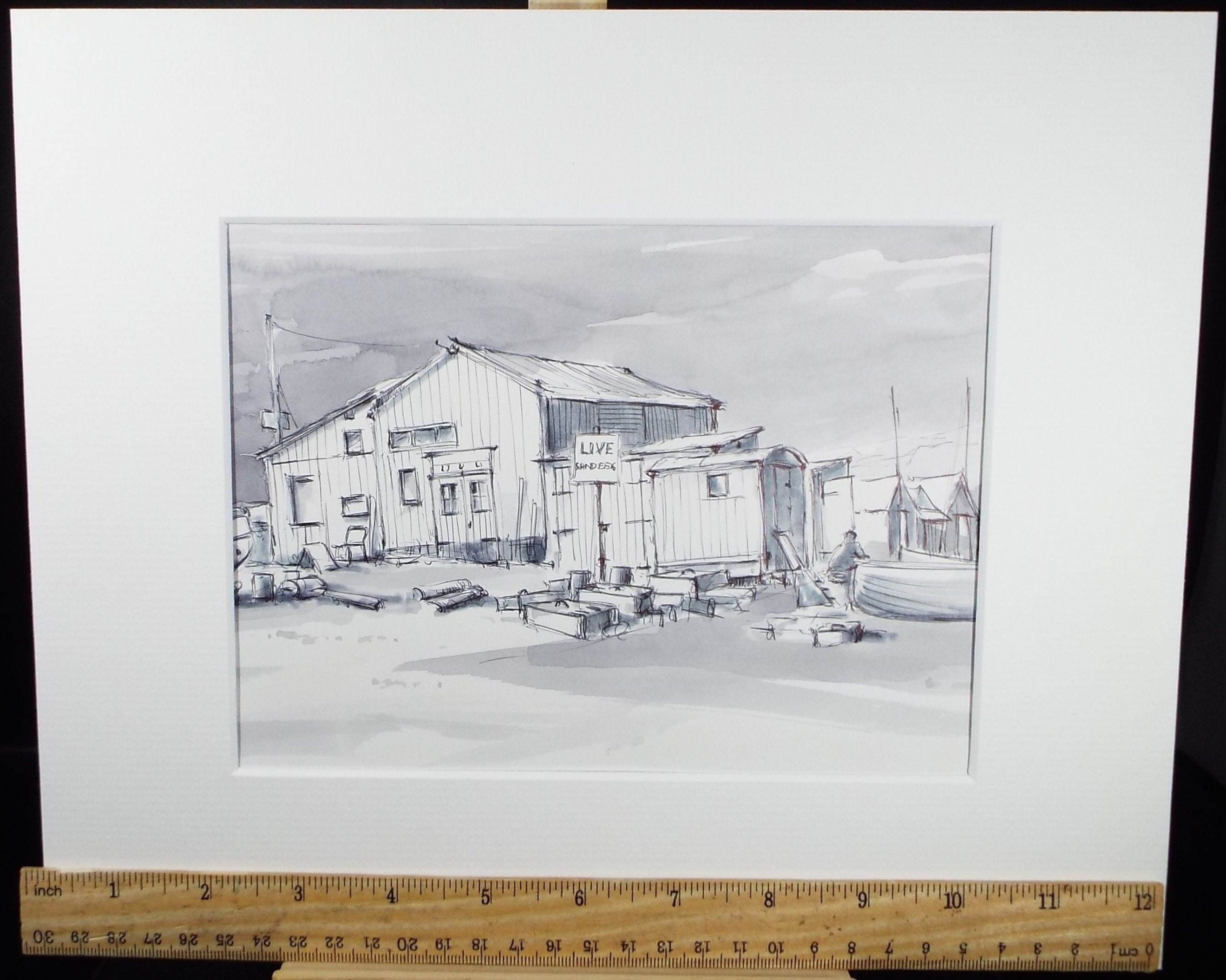 Original Watercolour & Ink, 'Bait Shop', c1990's, Artist Unknown