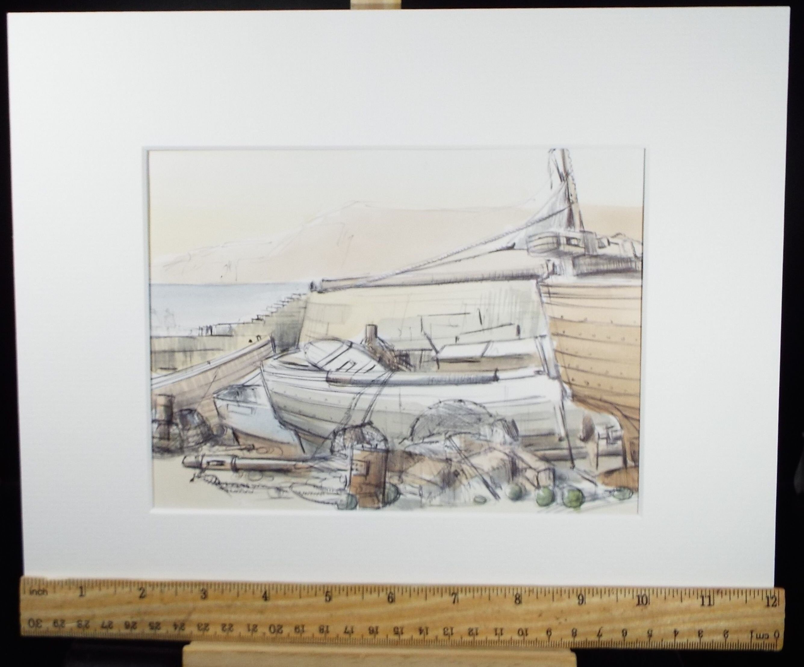 Original Watercolour & Ink, 'Boating Clutter',Dated 1990, Artist Unknown