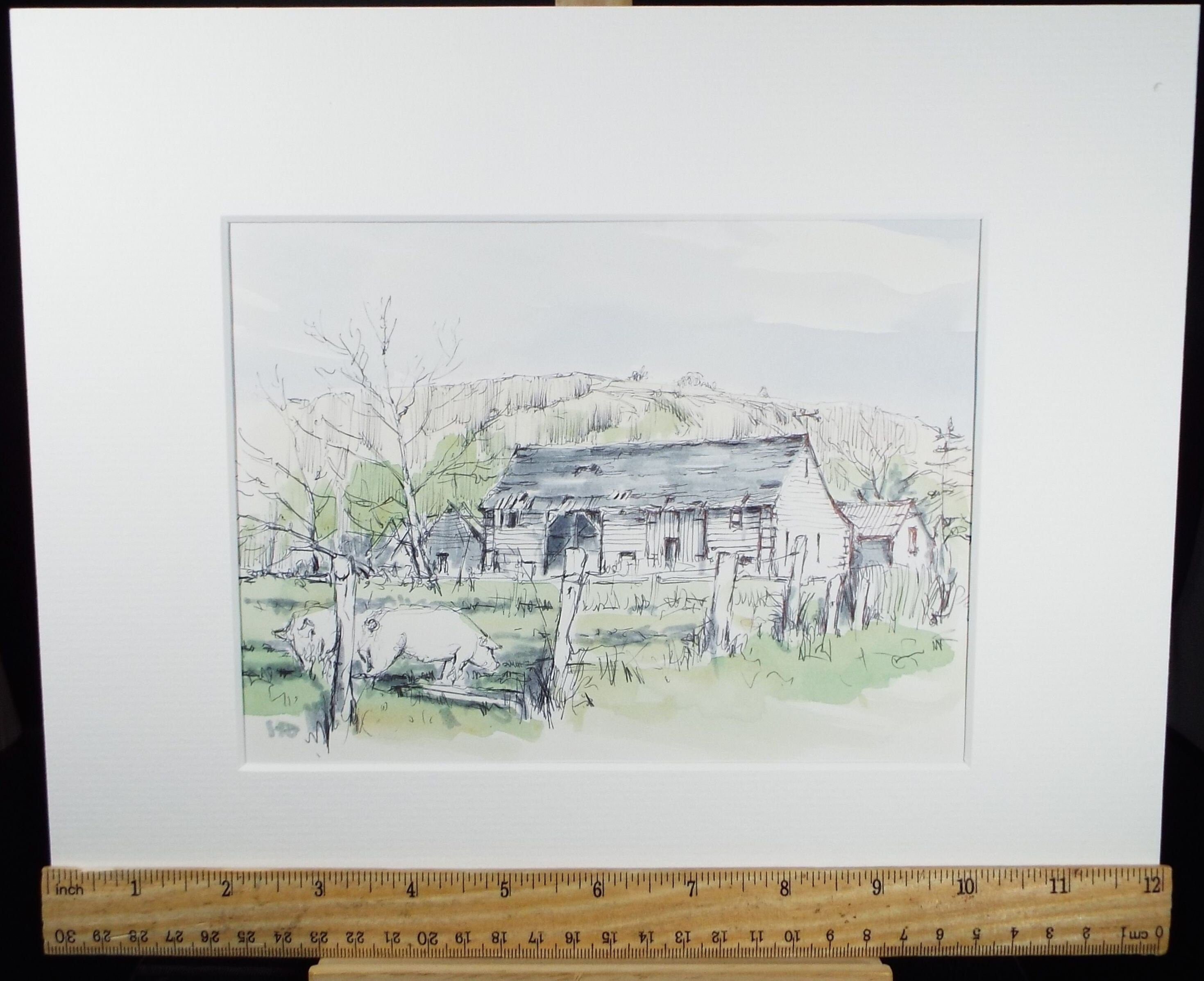 Original Watercolour & Ink, 'Near Leckhampton, Gloucestershire',Dated 1988, Artist Unknown