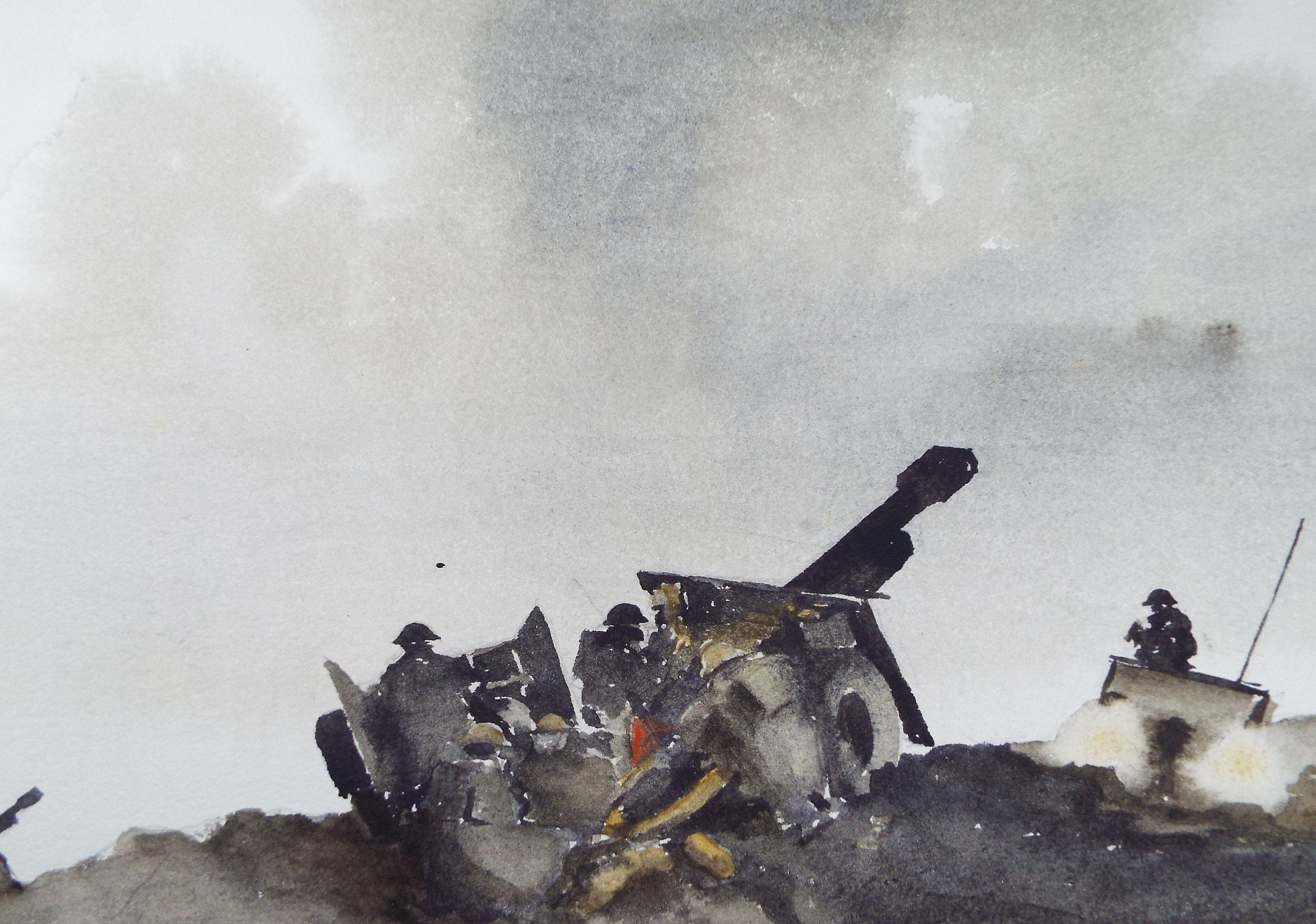 Original Watercolour,'Soldiers with Artillery', Paul Winby (20th Century British)