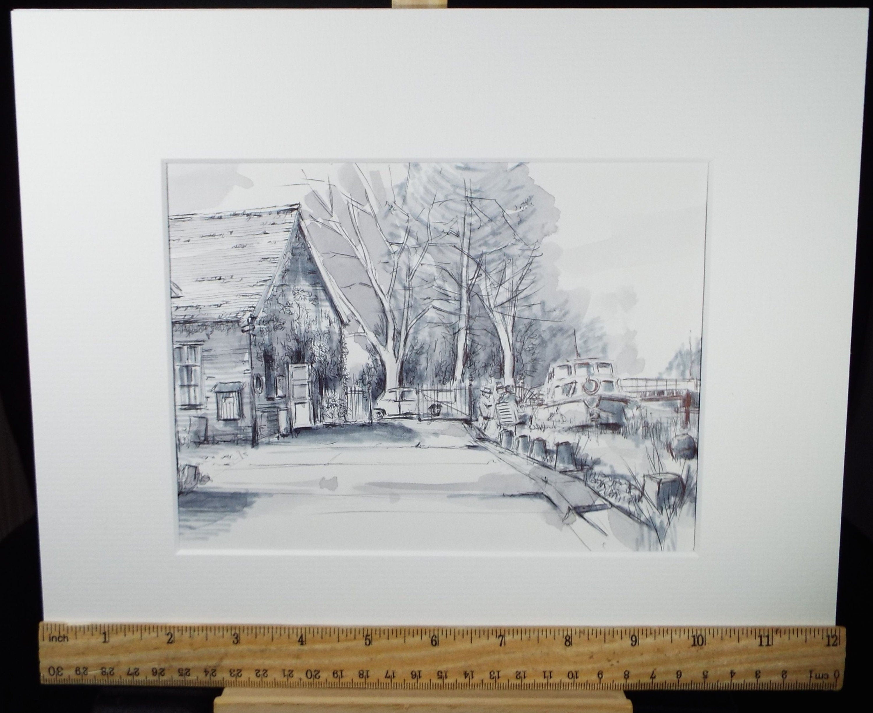 Original Watercolour & Ink, 'Frampton, Gloucestershire', Circa 1990's, Artist Unknown