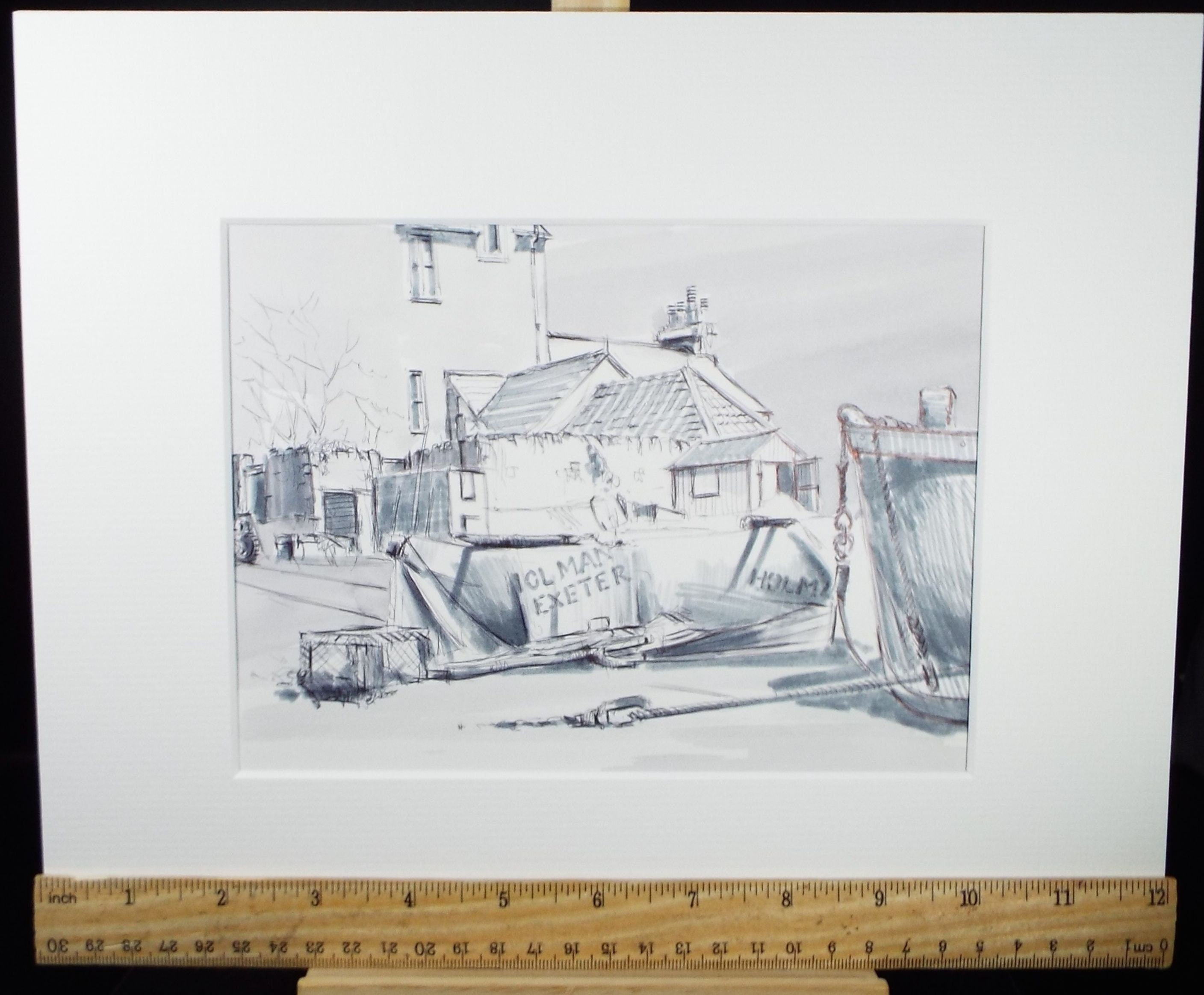 Original Watercolour & Ink, 'Budleigh Salterton', Circa 1990's , Artist Unknown