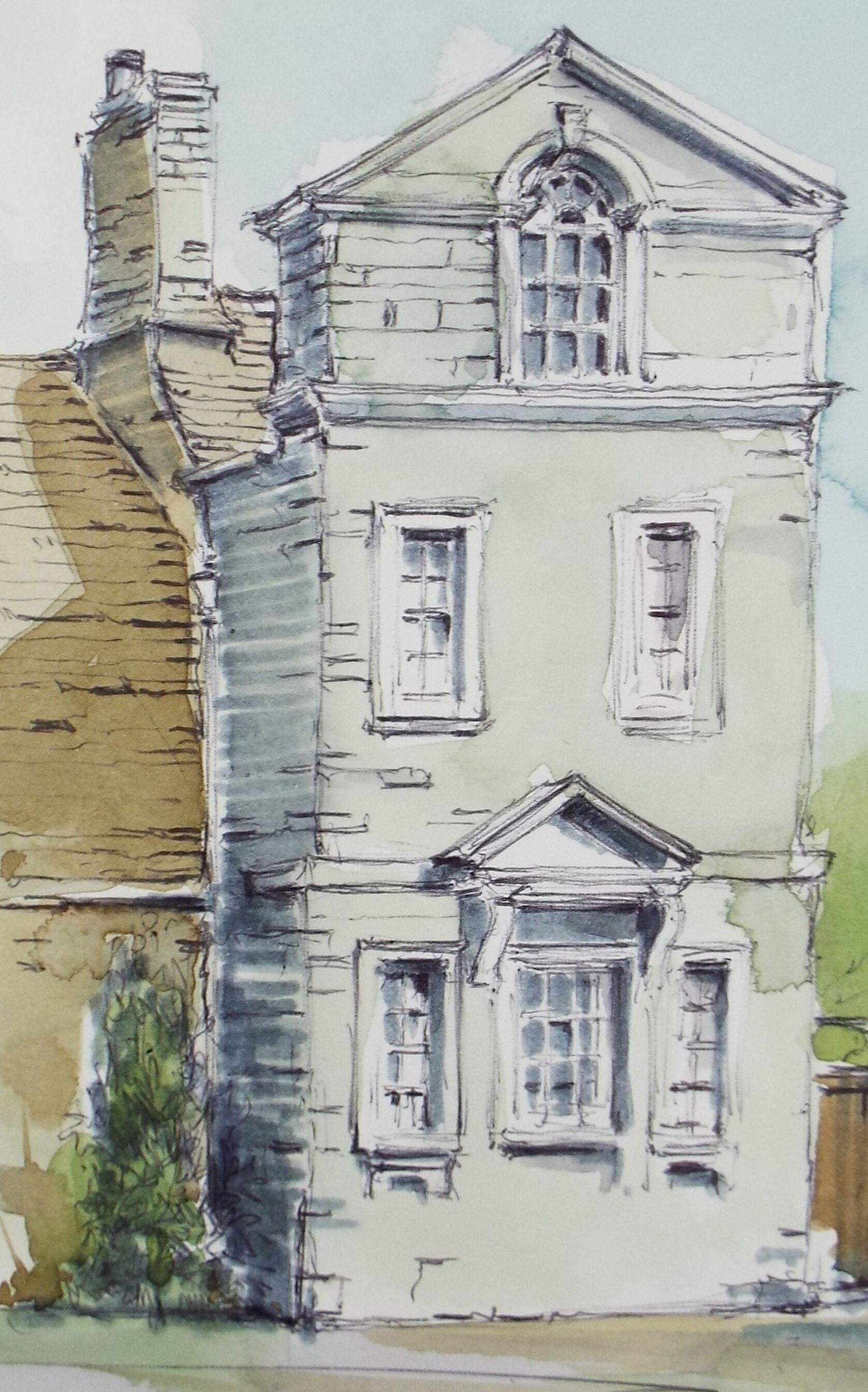 Original Watercolour & Ink, 'Rather Different Townhouse', Circa 1990's, Artist Unknown