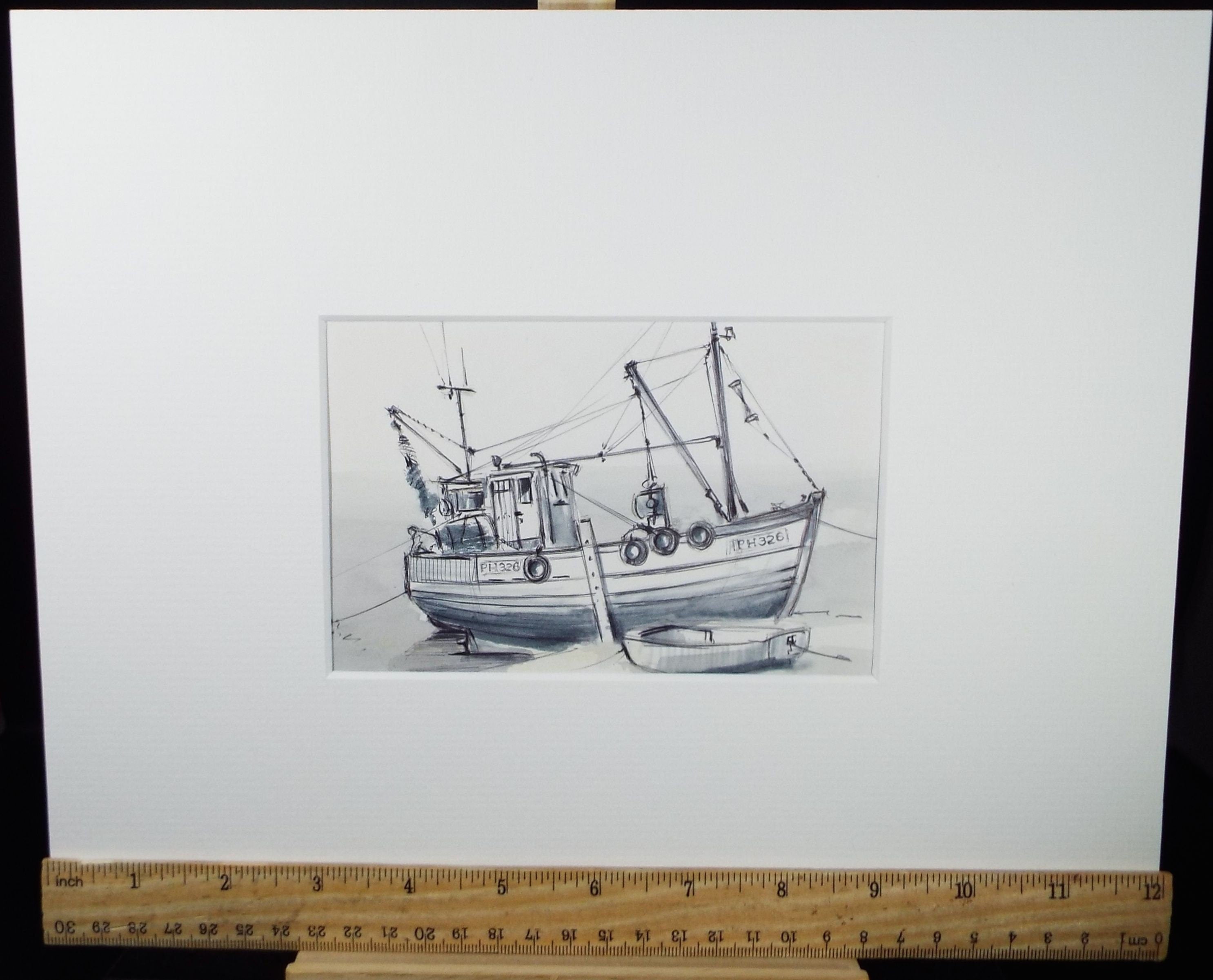 Original Watercolour & Ink, 'Trawler, Teignmouth', Dated 1995 Artist Unknown