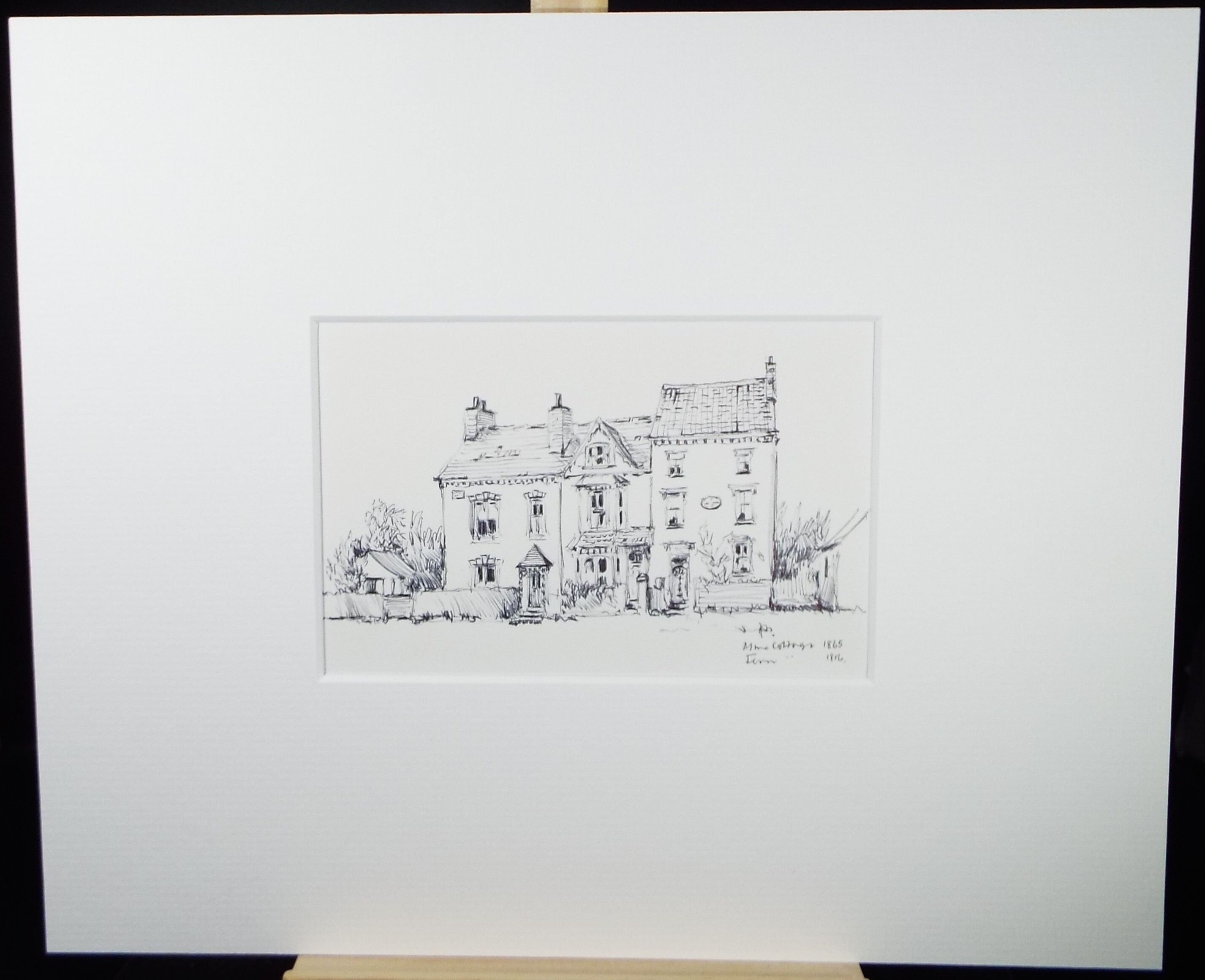 Original Watercolour & Ink, 'Row of Cottages', Circa 1990's Artist Unknown