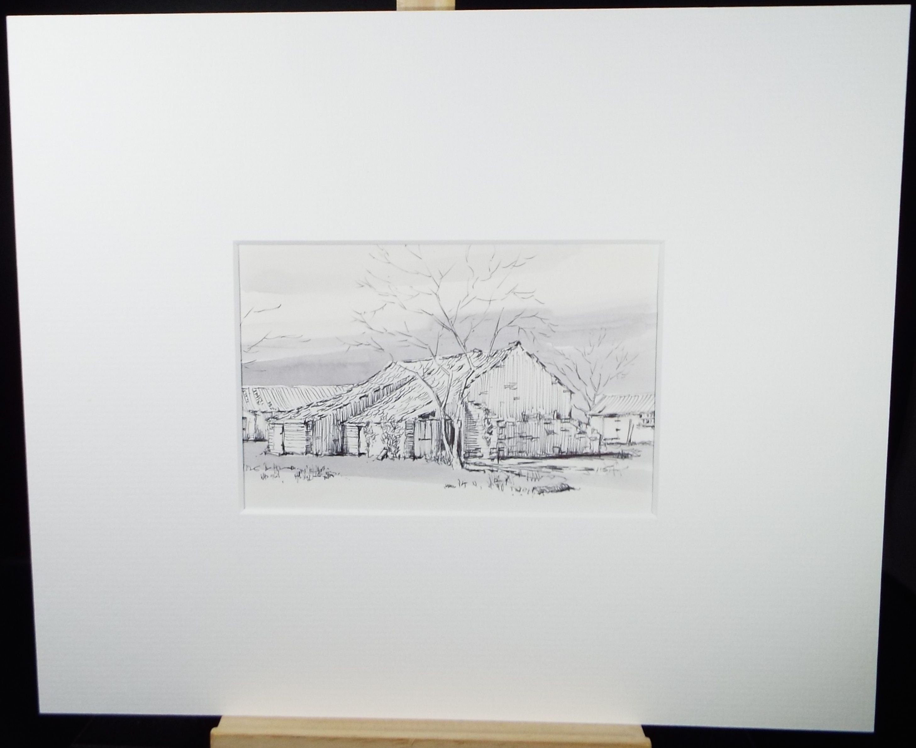 Original Watercolour & Ink, 'Barns', Circa 1993, Artist Unknown