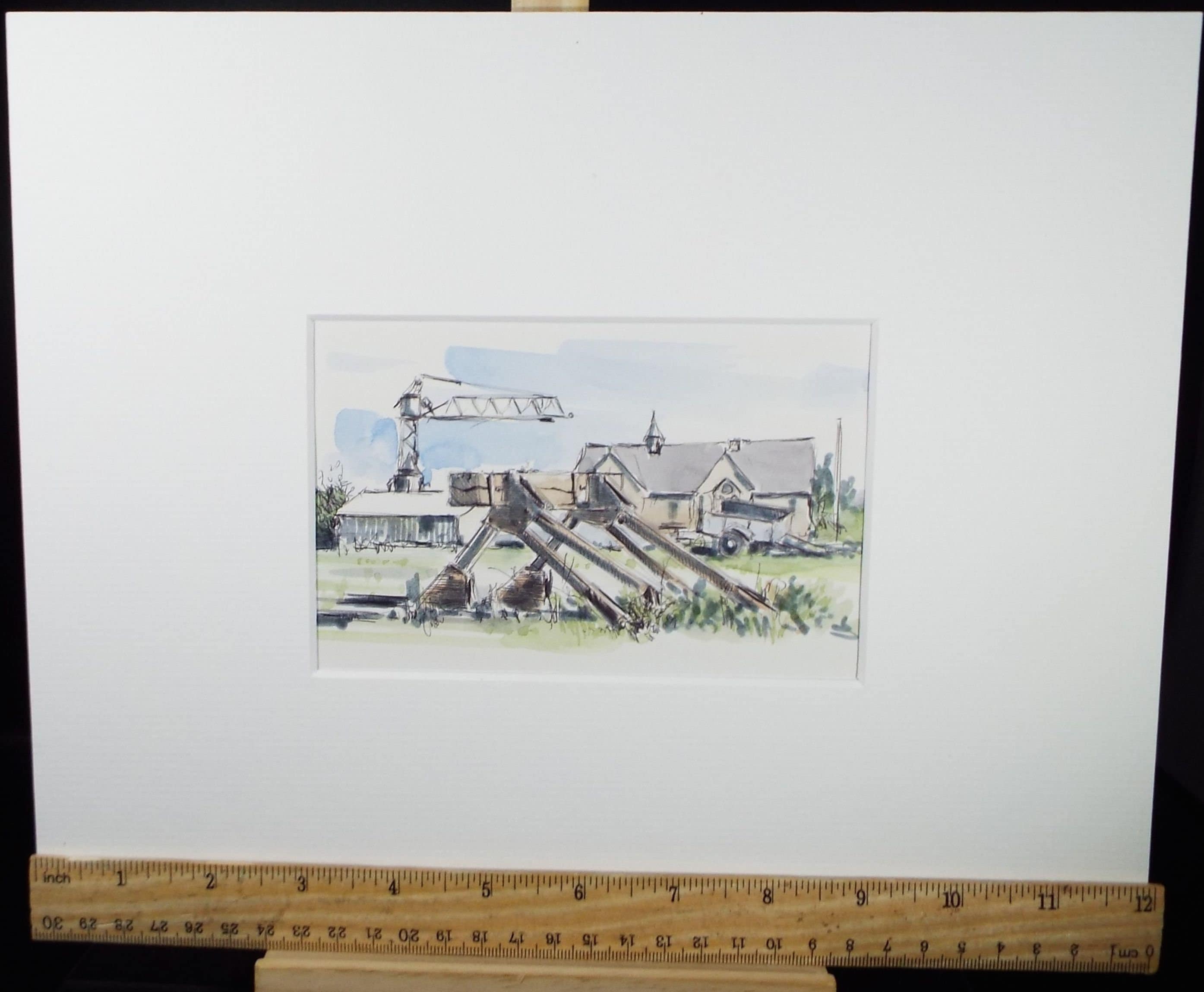 Original Watercolour & Ink, 'Old School and Siding Buffers - Sharpness', Dated 1995, Artist Unknown