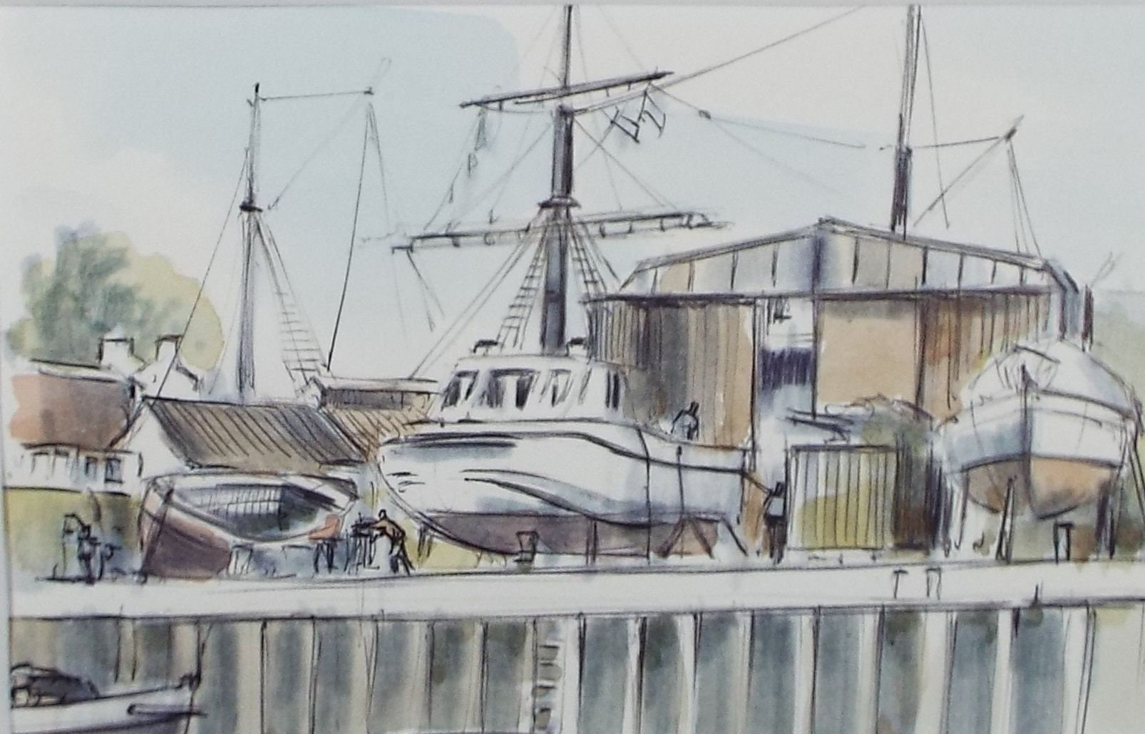 Original Watercolour & Ink, 'Albion Dockyard', Dated 1995, Artist Unknown