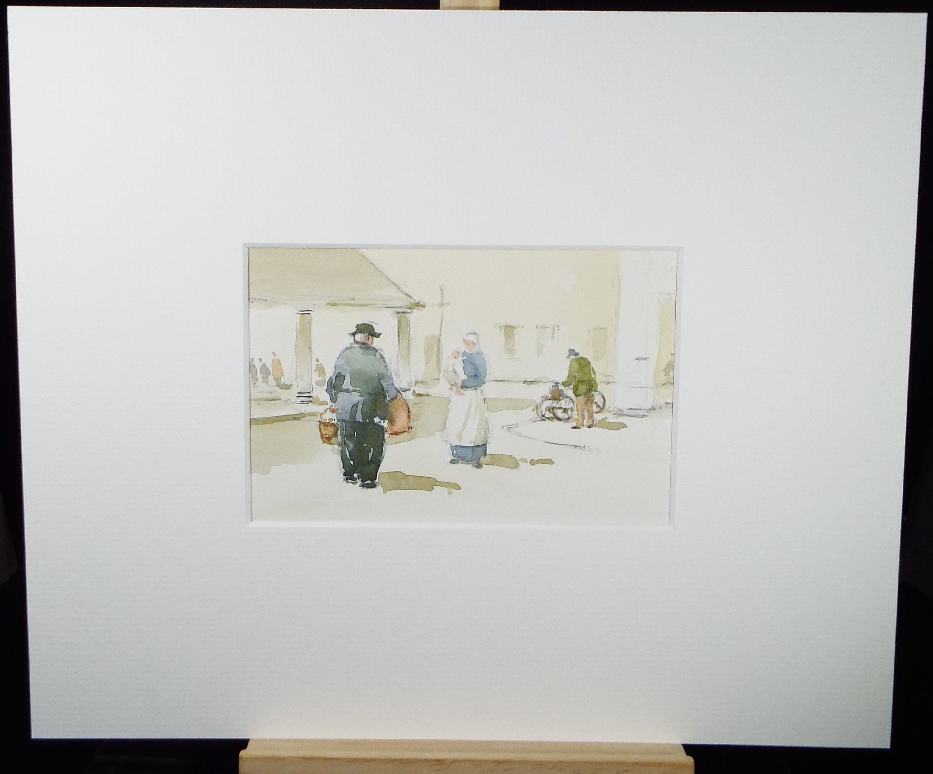 Original Watercolour & Ink, 'Figures in the Street', Circa 1990's, Artist Unknown