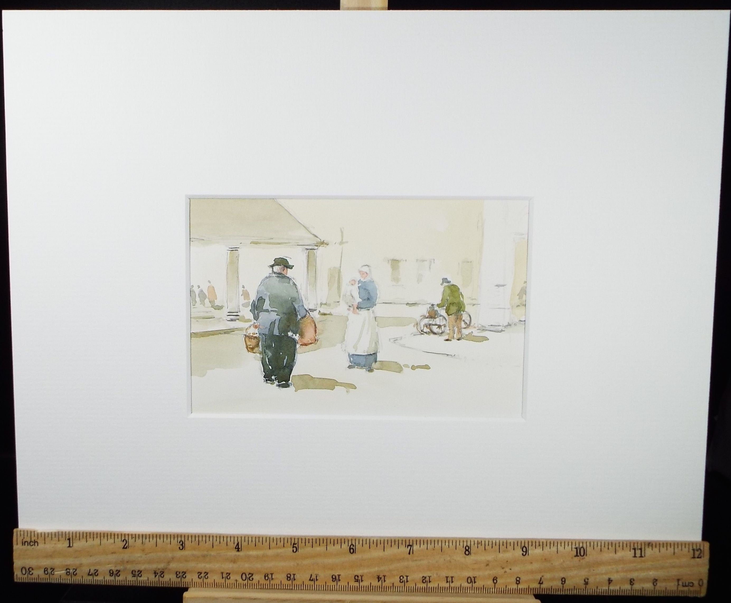 Original Watercolour & Ink, 'Figures in the Street', Circa 1990's, Artist Unknown