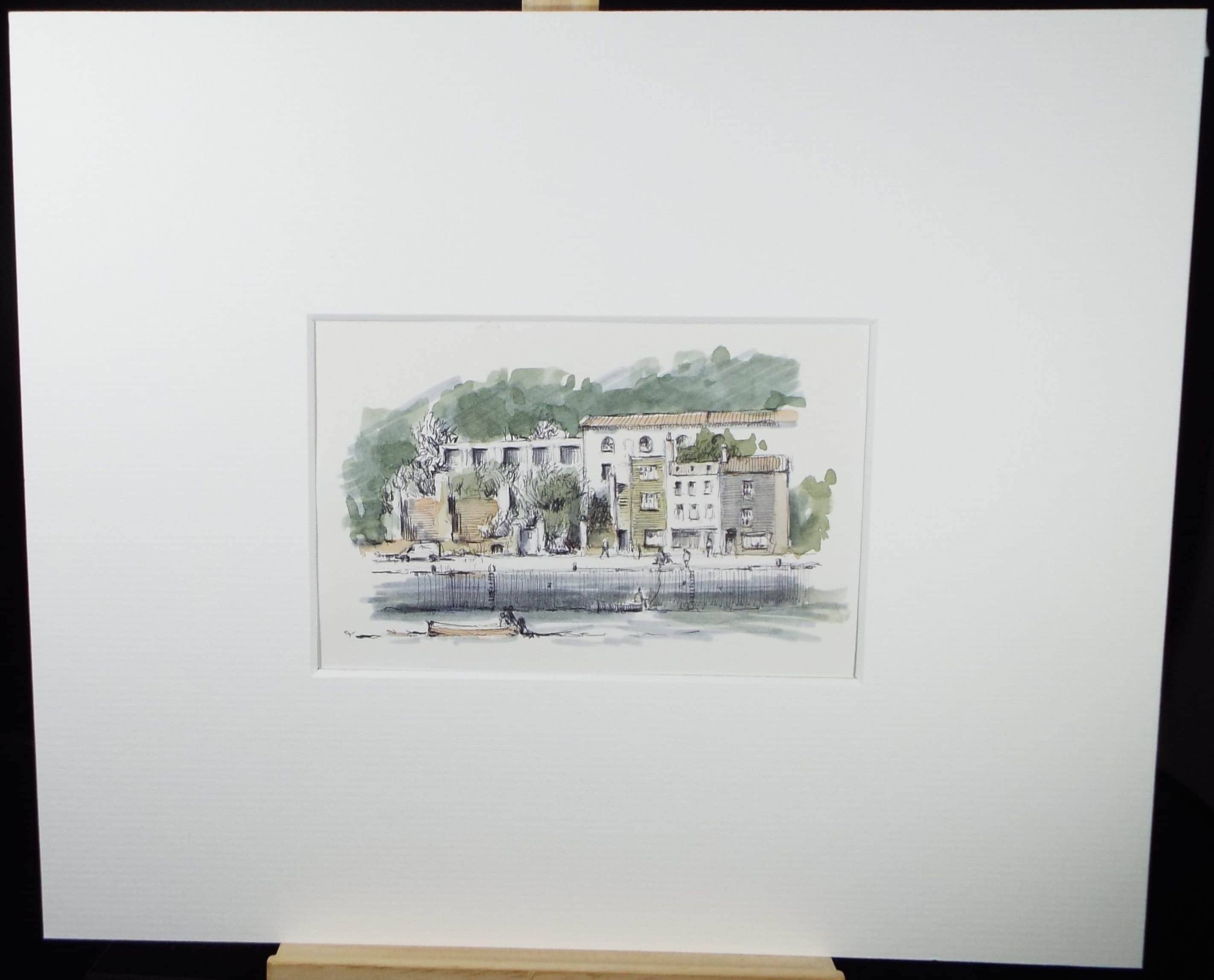 Original Watercolour & Ink, 'Quayside', Circa 1990's, Artist Unknown