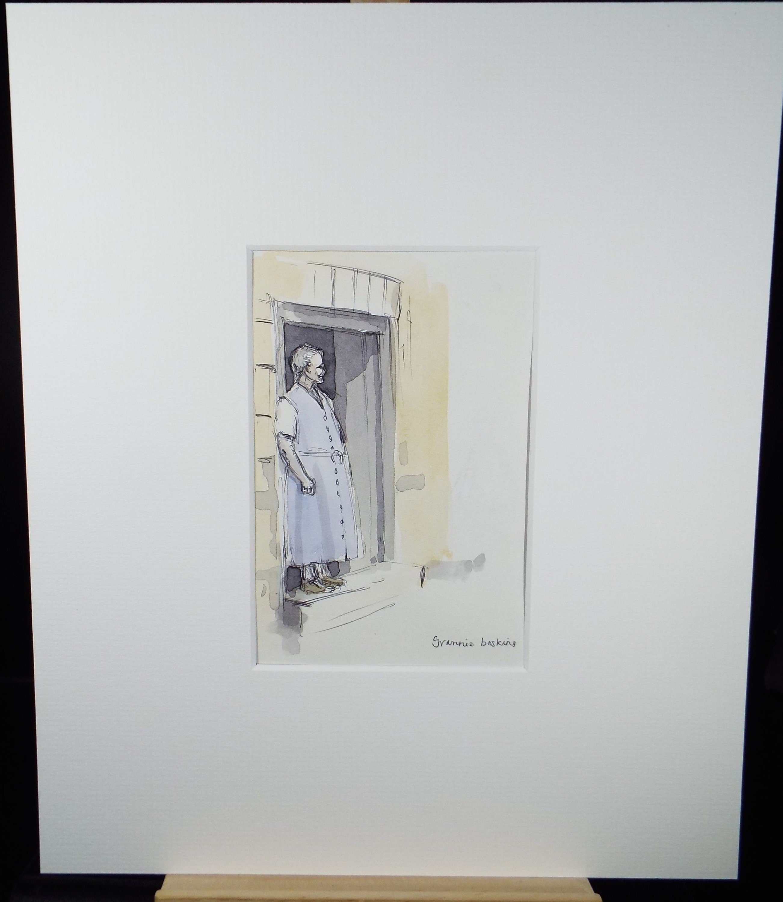 Original Watercolour & Ink, 'Grannie Baskins', Circa 1990's, Artist Unknown