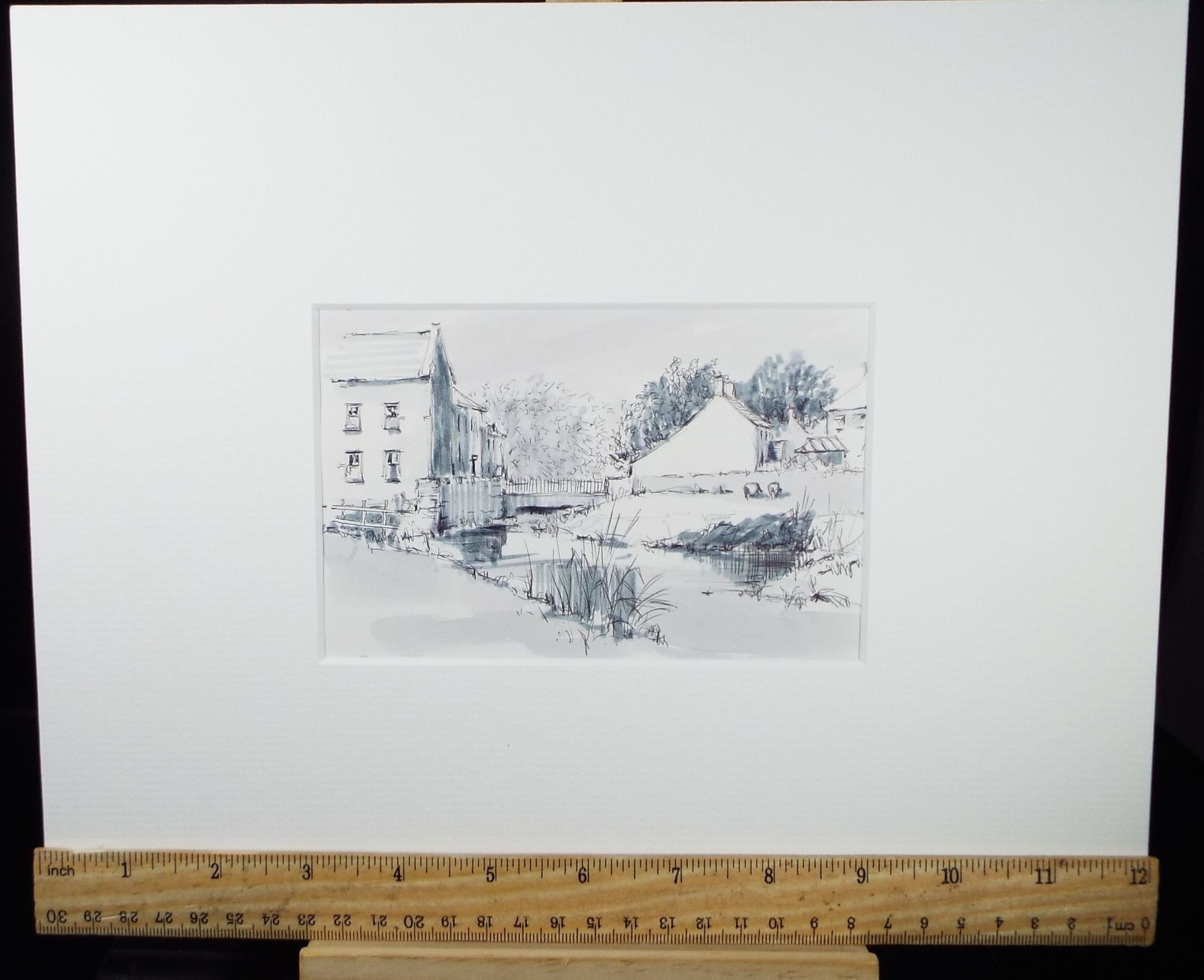 Original Watercolour & Ink, 'Riverside Buildings', Circa 1990's, Artist Unknown