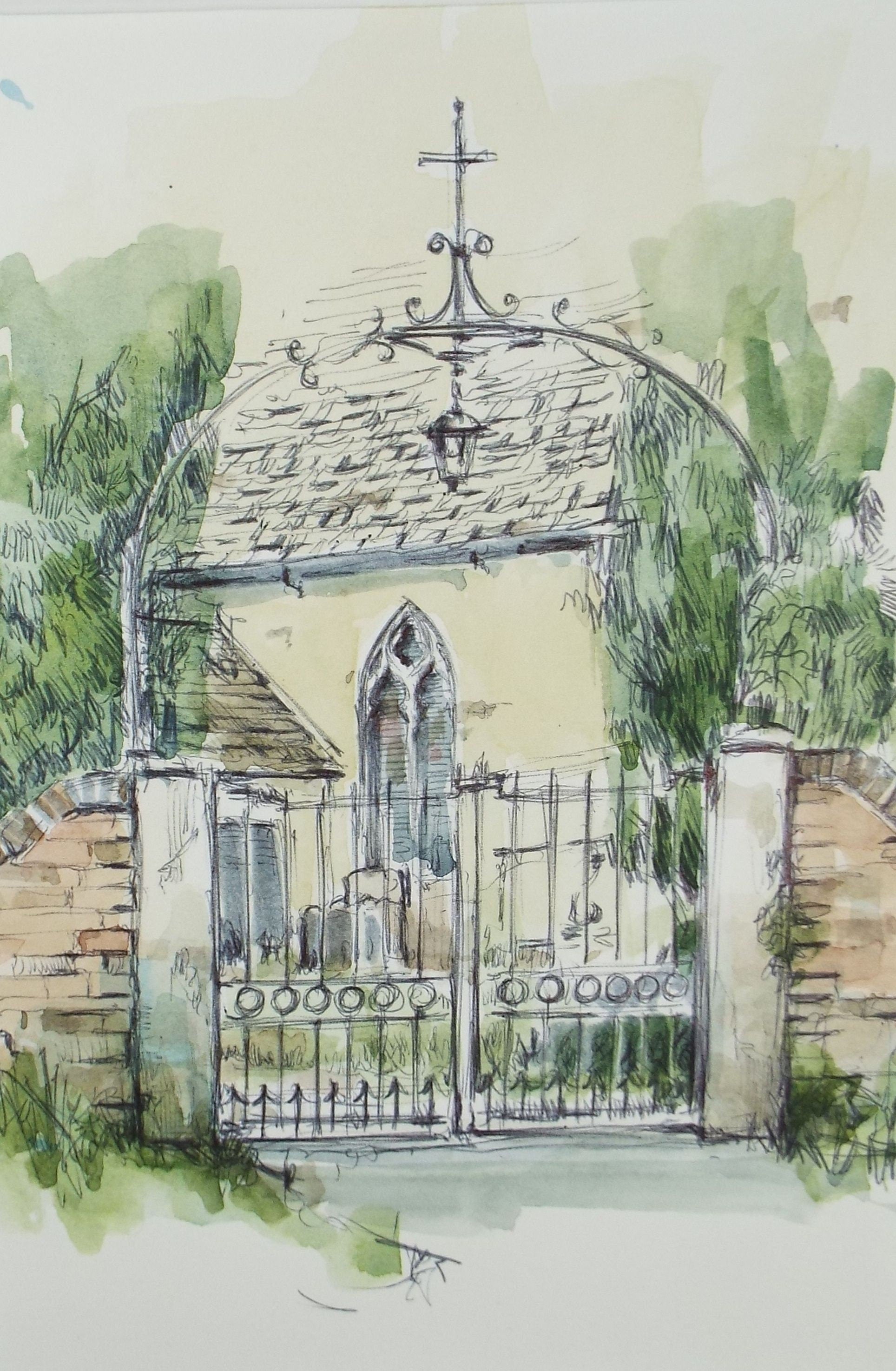 Original Watercolour & Ink, 'Church Gate', Circa 1990's , Artist Unknown