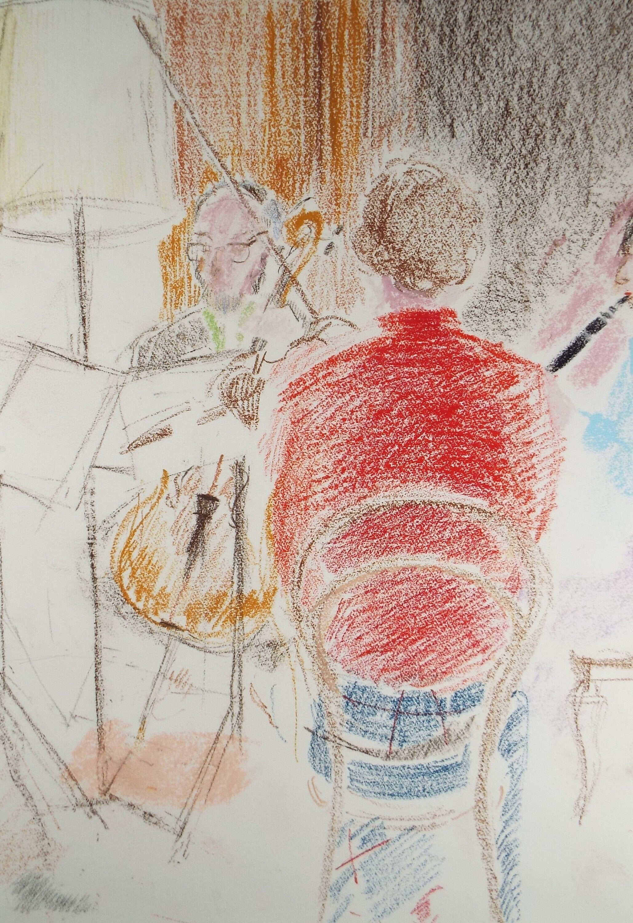 Pencil and Crayon Drawing,'The Recital', Circa 1980's, Thora Clyne (Scottish 1937-2021)