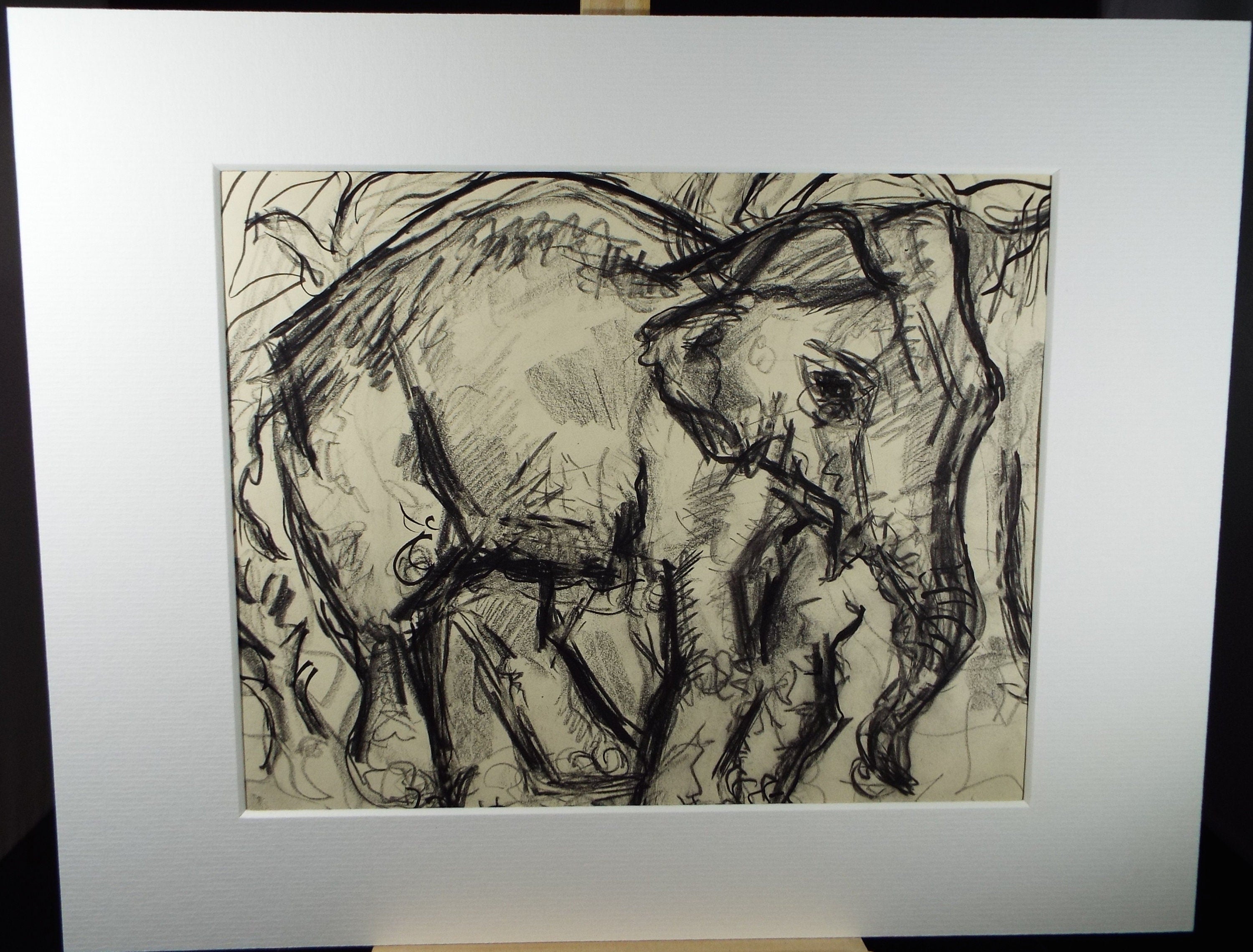 Original Conte Drawing, 'Elephant', Dated 1950, Henry Saunders (1918-1982)