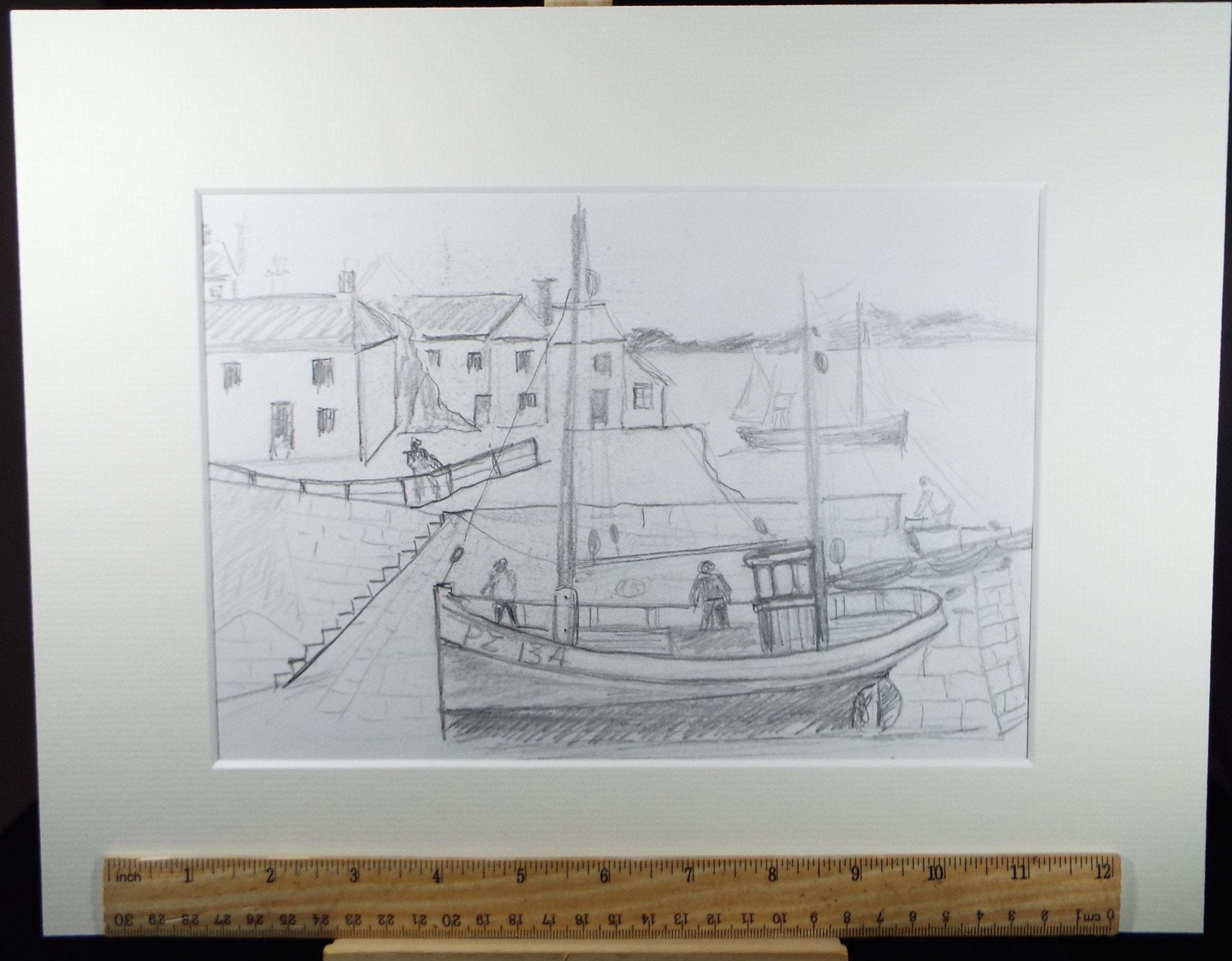 Original Pencil Drawing 'Fishing Boat in the Harbour', c2000, Gordon Couch (20th Century British)