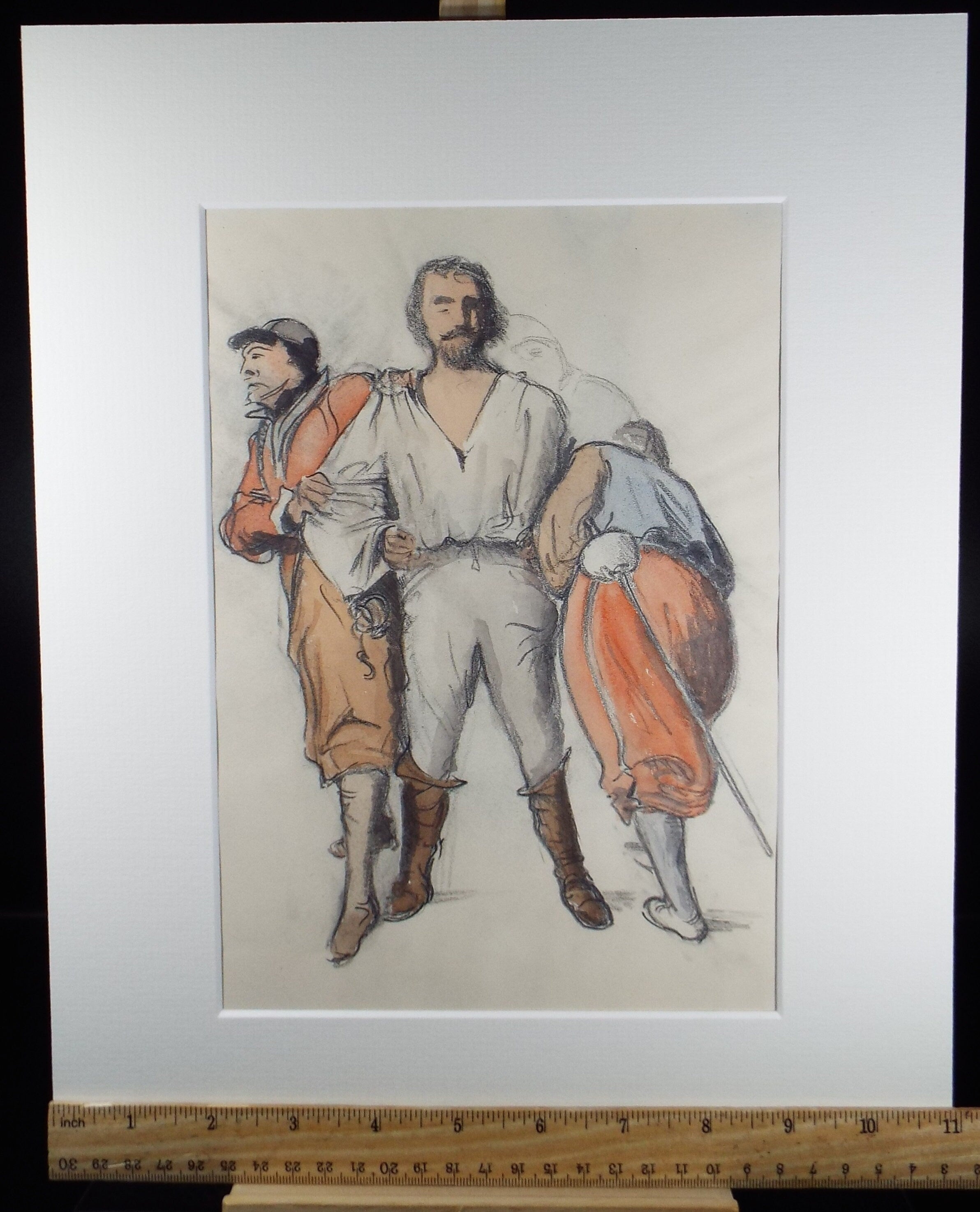 Original charcoal and watercolour, 'Swashbuckling figures', Circa 1990's, Paul Winby