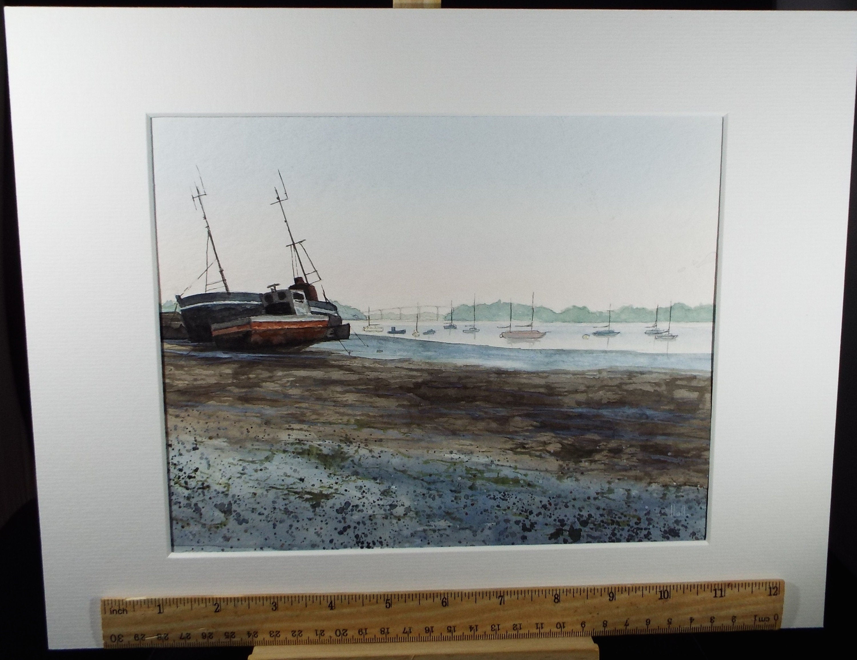 Original Watercolour, 'Moored Boat', Circa 1990's, Signed Hall